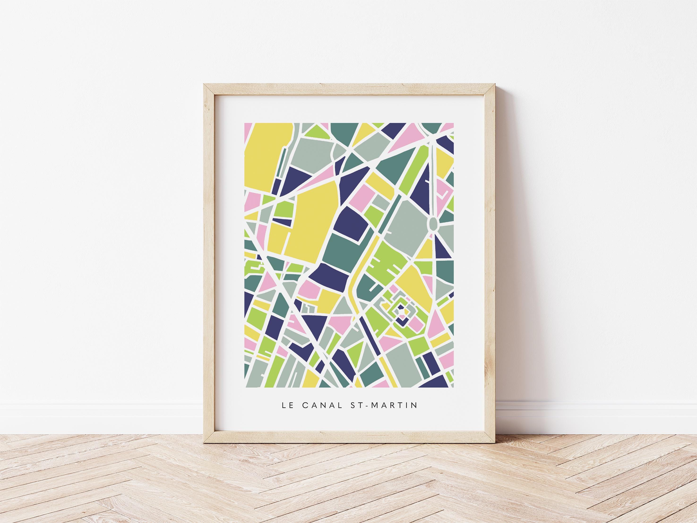 Canal Saint-Martin Map Print – Paris 10ème Wall Art – Minimalist Colorful Map