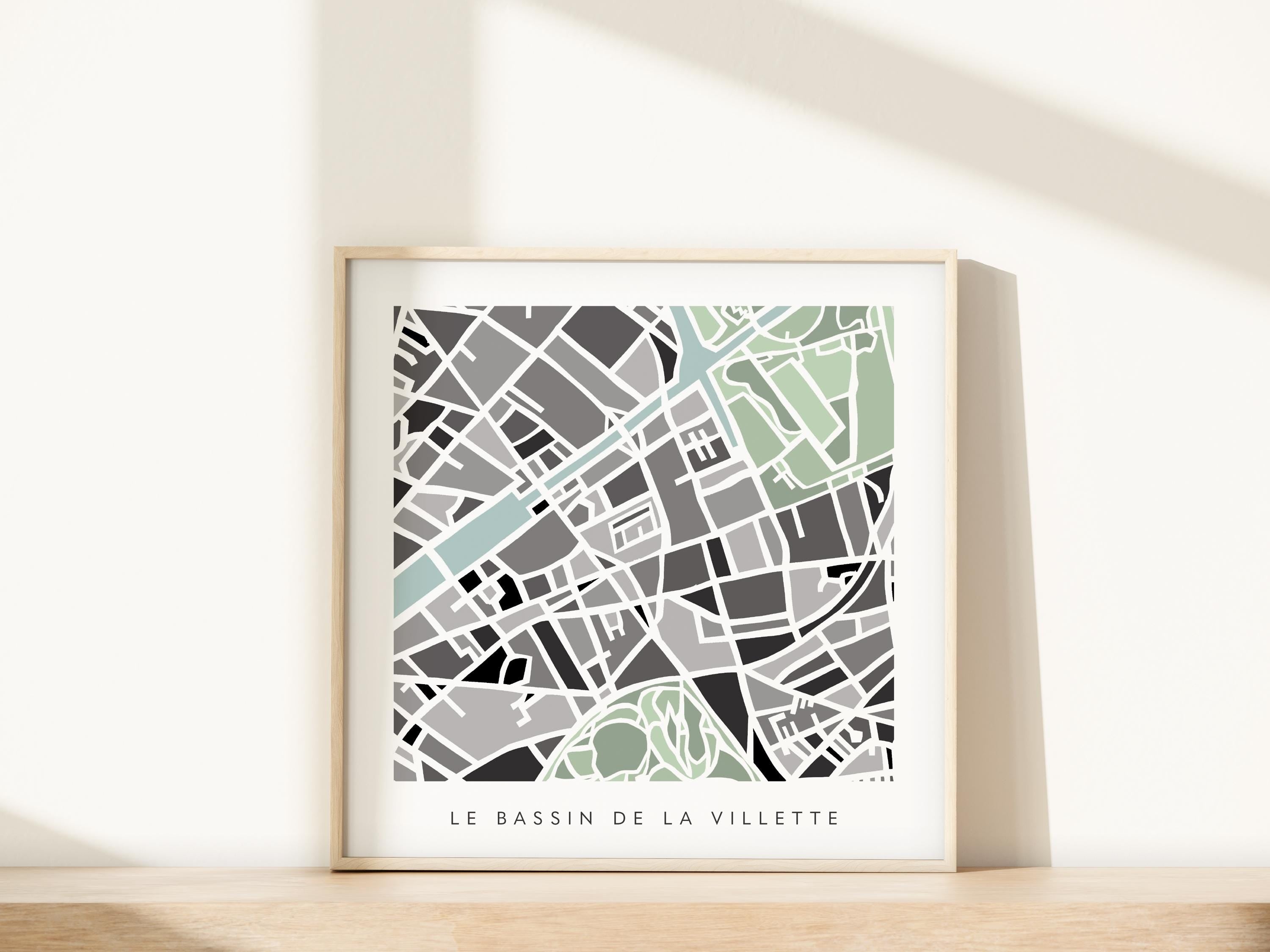 Bassin de la Villette Map – Paris 19 Print – Colorful Minimalist Wall Art