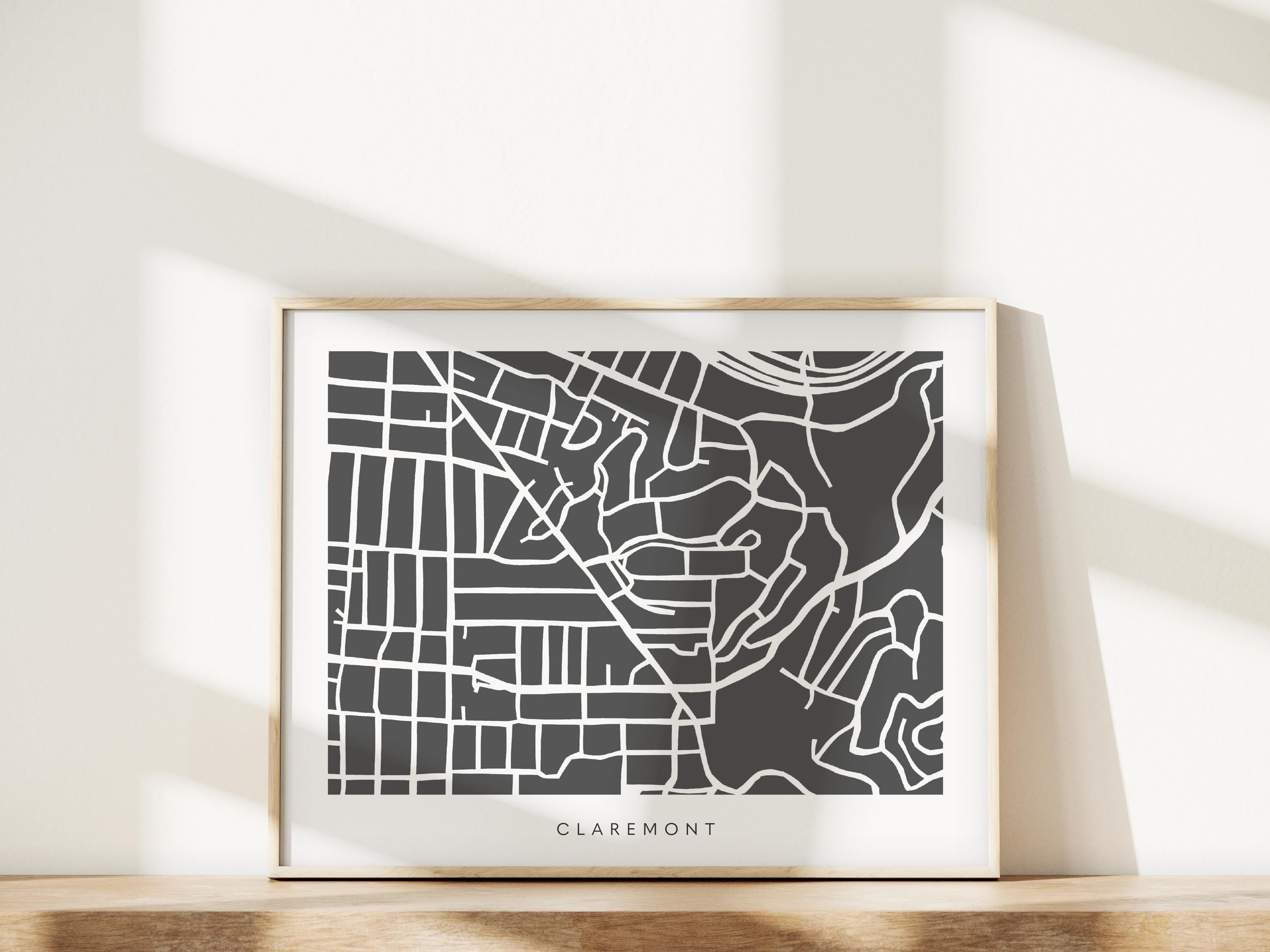 Claremont California (Oakland/Berkeley) Minimalist Wall Art | Modern City Map | Faraway Places