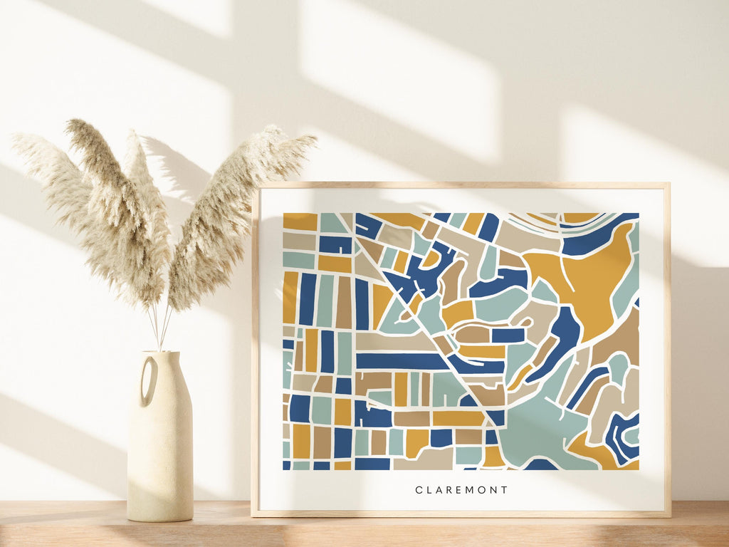 Claremont California (Oakland/Berkeley) Minimalist Wall Art | Modern City Map | Faraway Places
