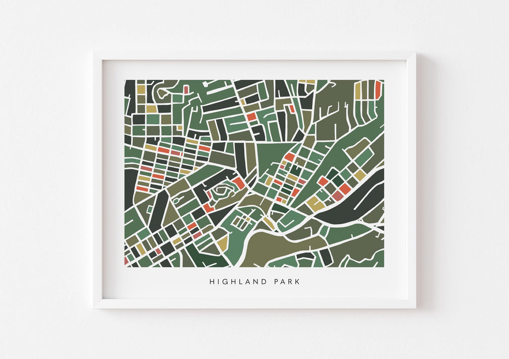 Highland Park Map Print – Colorful Modern Wall Art, Los Angeles Neighborhood Map