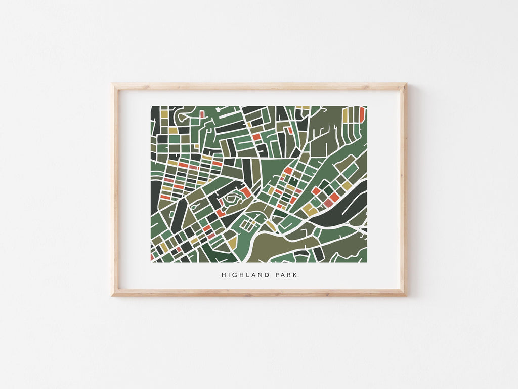 Highland Park Map Print – Colorful Modern Wall Art, Los Angeles Neighborhood Map