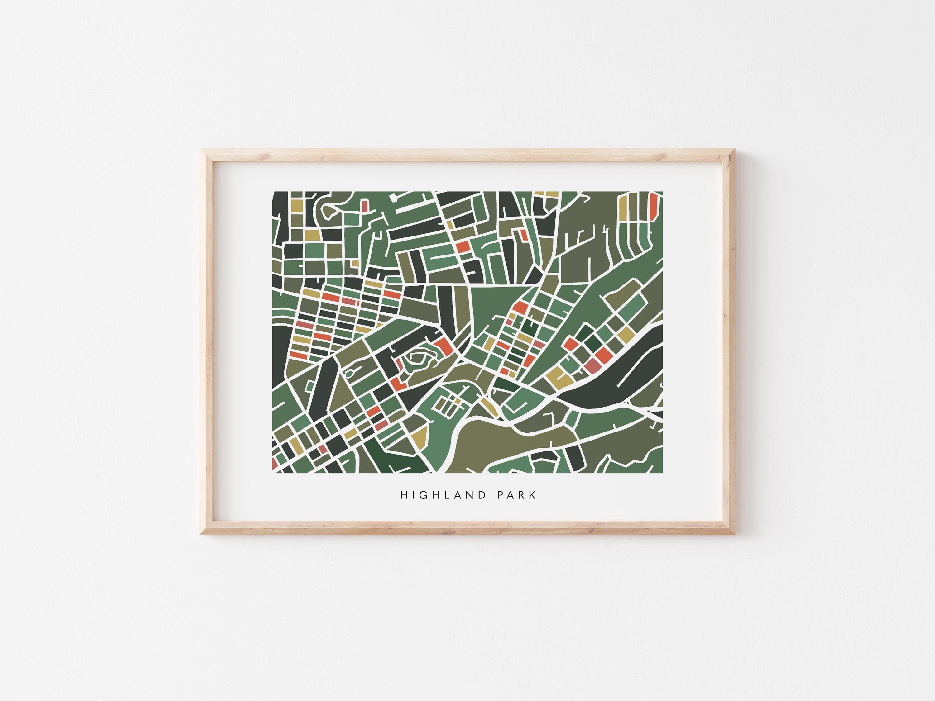 Highland Park Map Print – Colorful Modern Wall Art, Los Angeles Neighborhood Map