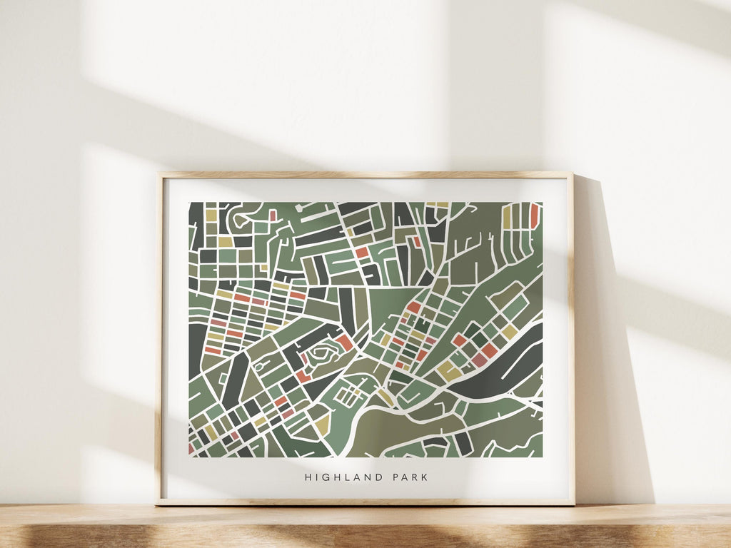 Highland Park Map Print – Colorful Modern Wall Art, Los Angeles Neighborhood Map