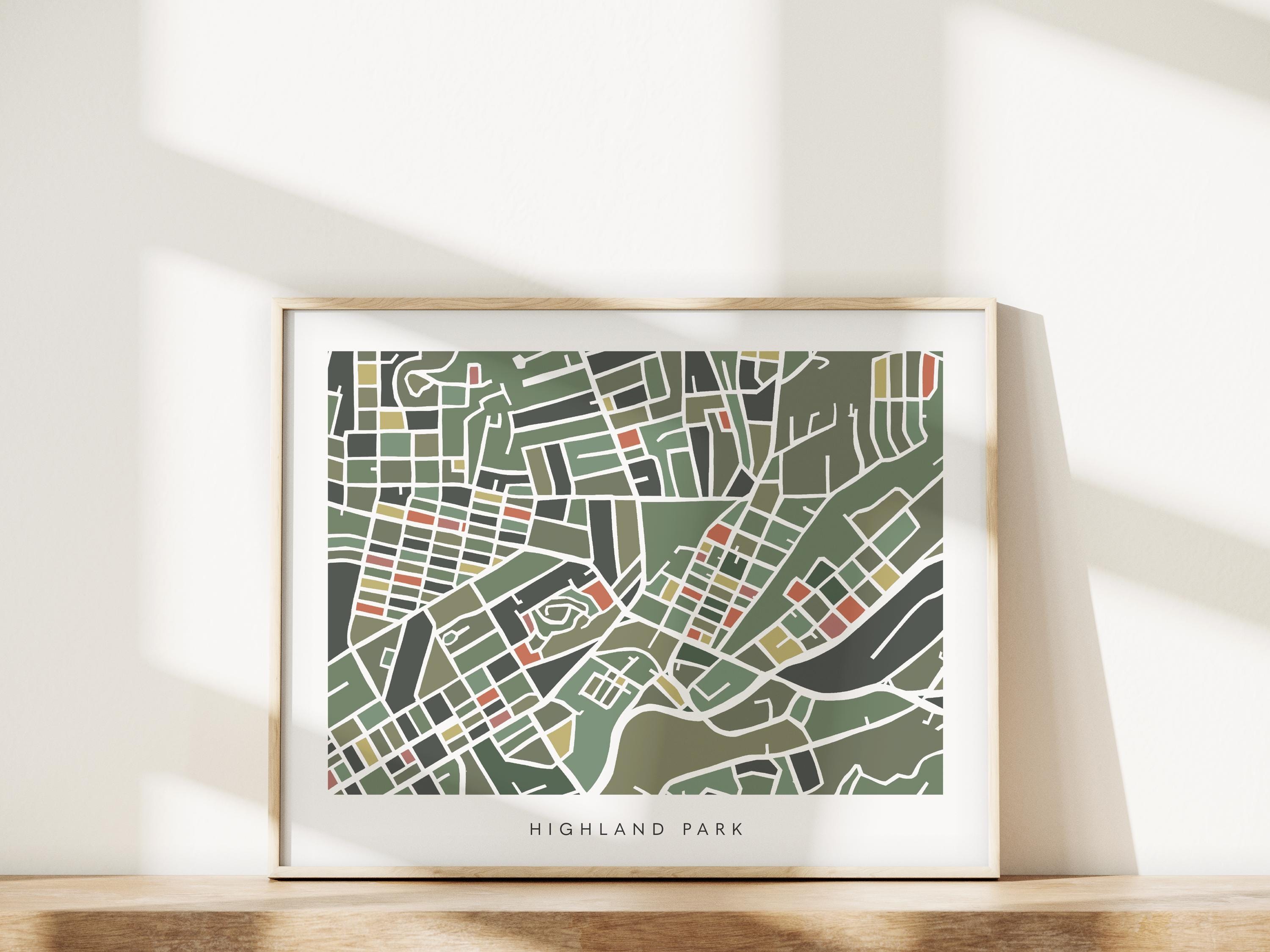 Highland Park Map Print – Colorful Modern Wall Art, Los Angeles Neighborhood Map