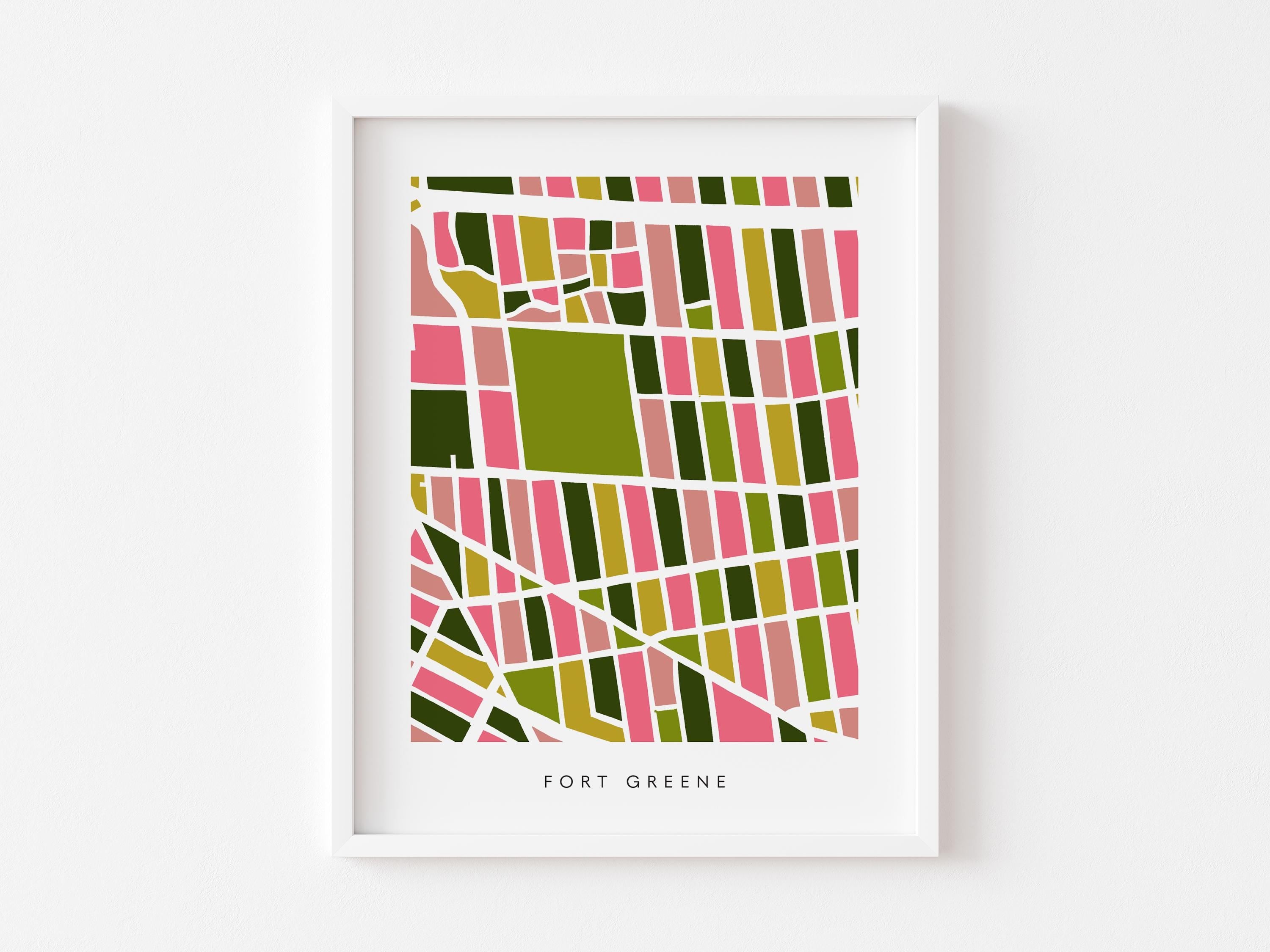 Fort Greene Map Print – Brooklyn Wall Art – Colorful Minimalist Poster