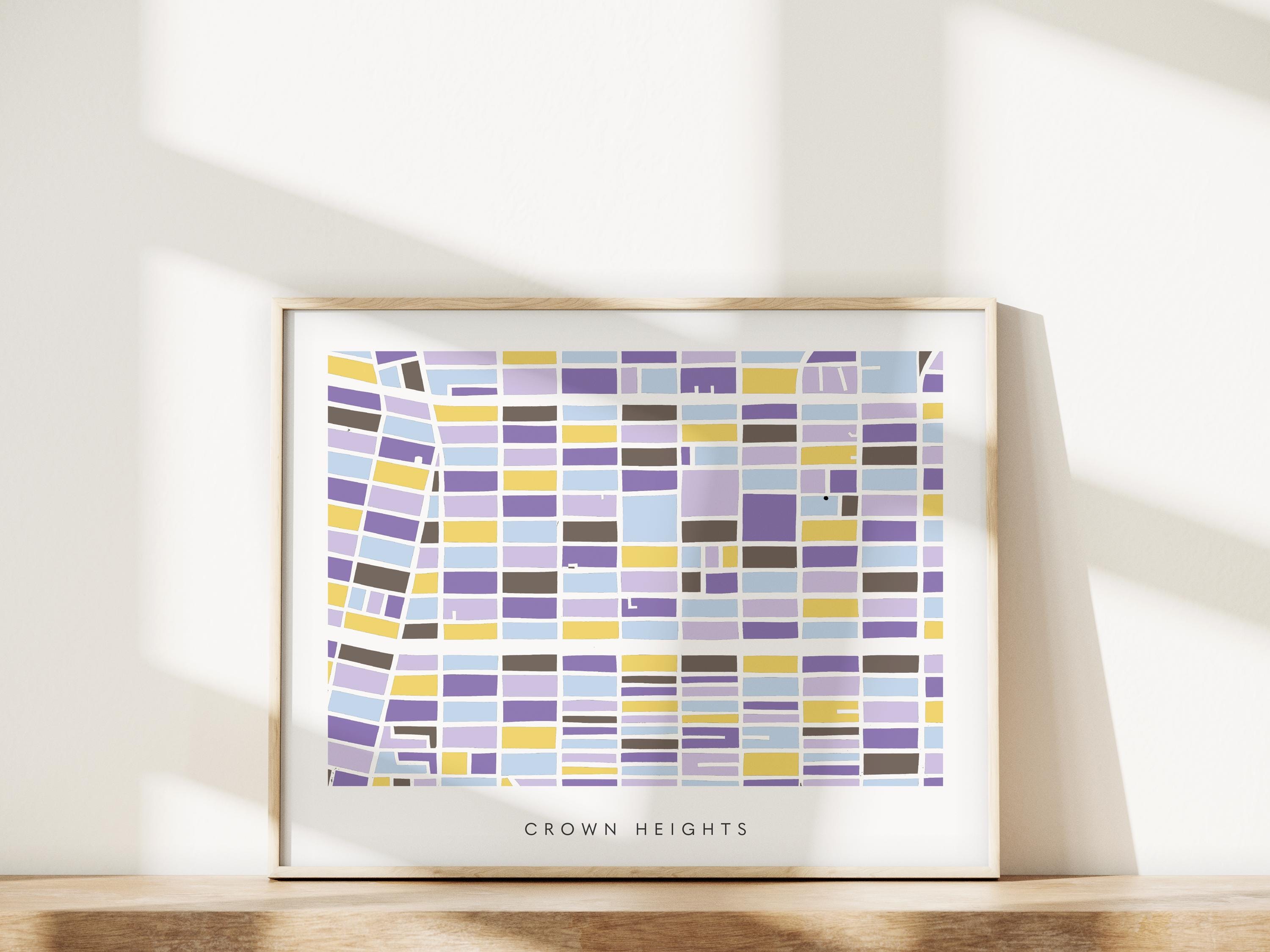 Crown Heights Map Print – Brooklyn Wall Art – Colorful Minimalist Poster