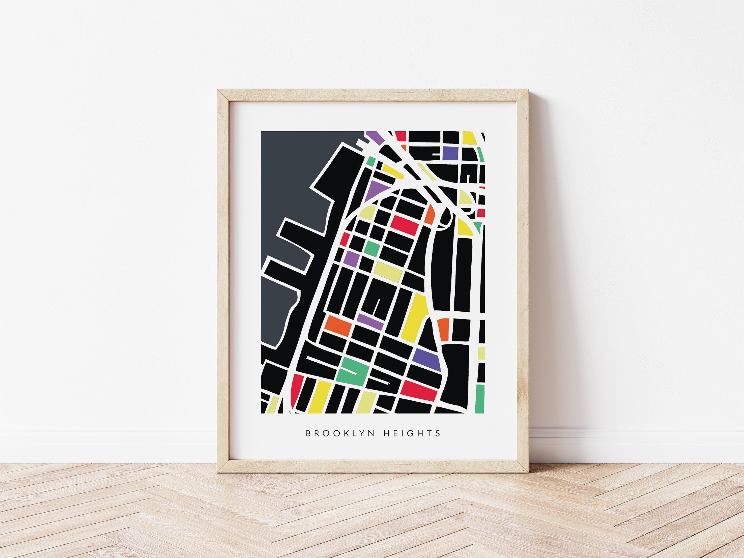 Brooklyn Heights Map Print – Brooklyn Wall Art – Colorful Minimalist Poster