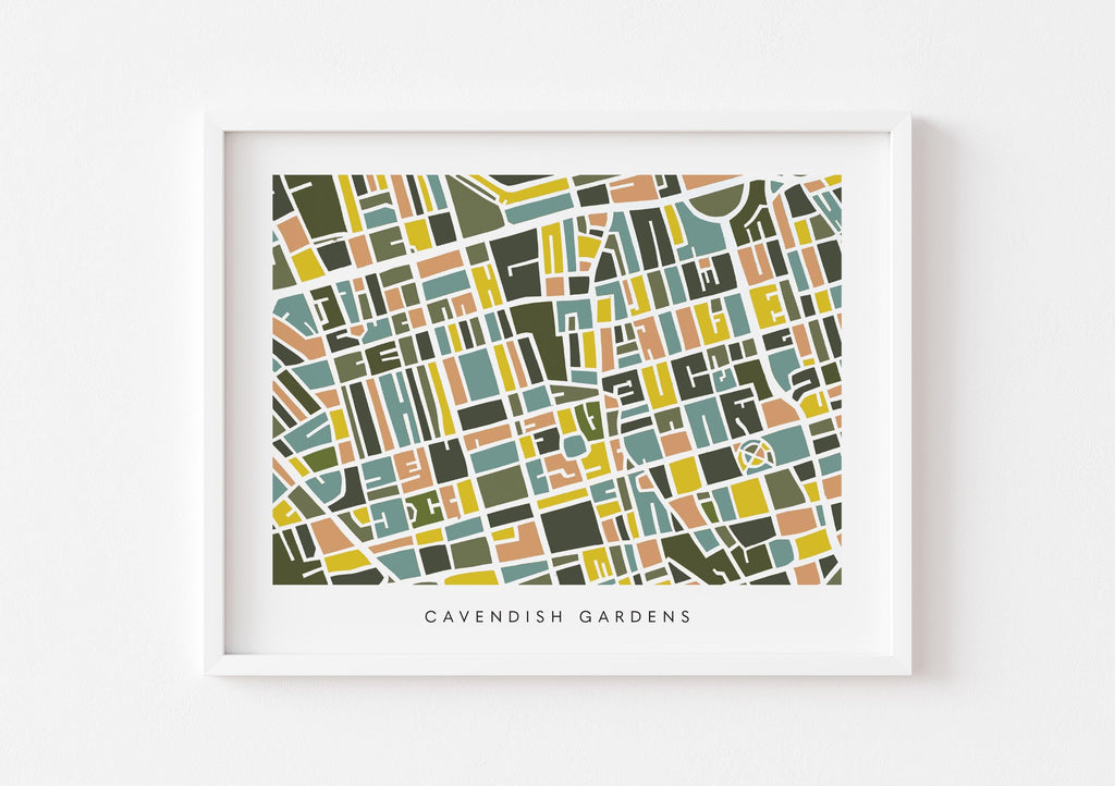 Cavendish Gardens London Map Print – London Wall Art – Colorful & Minimalist Poster