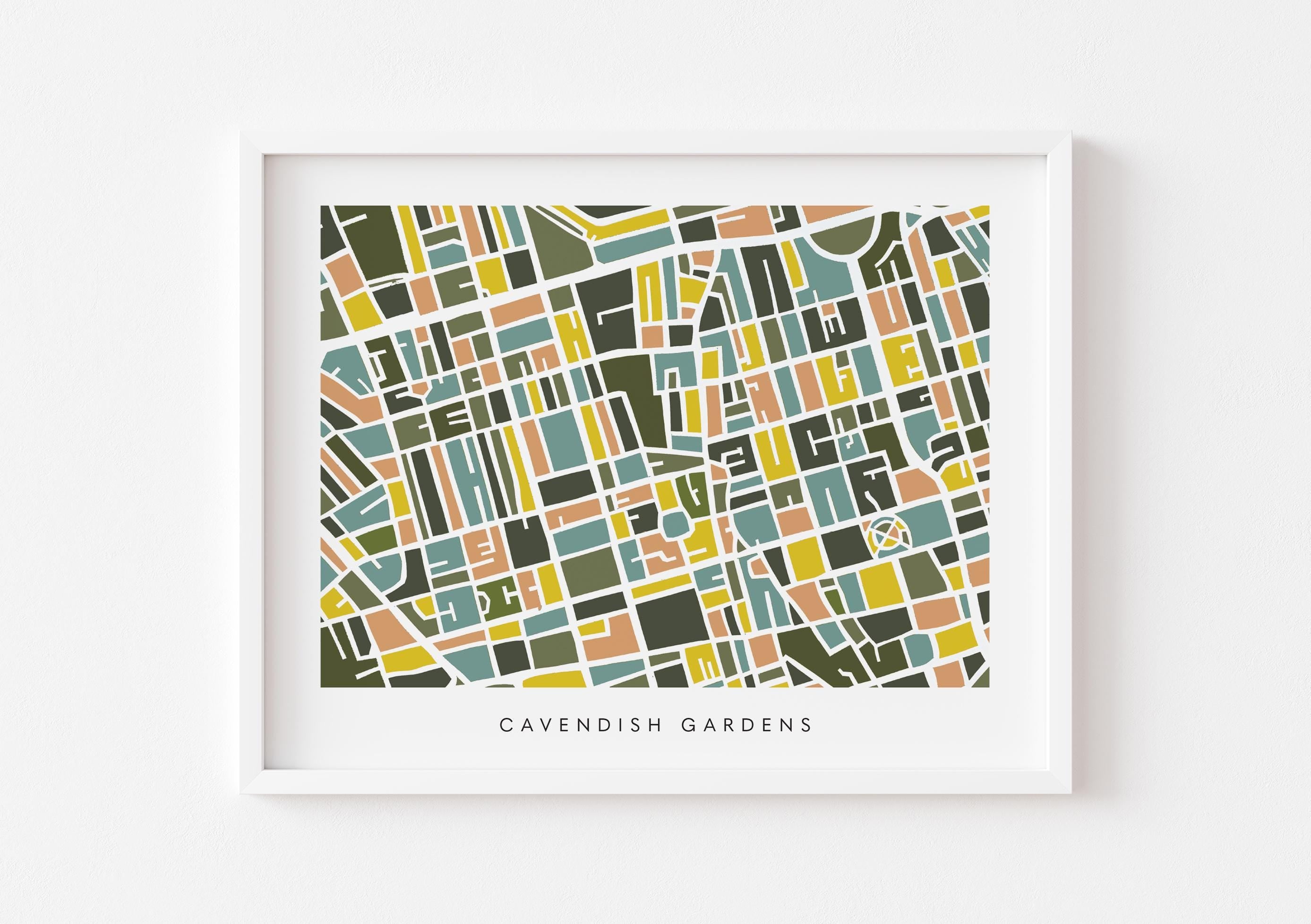 Cavendish Gardens London Map Print – London Wall Art – Colorful & Minimalist Poster