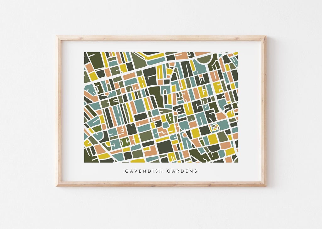 Cavendish Gardens London Map Print – London Wall Art – Colorful & Minimalist Poster