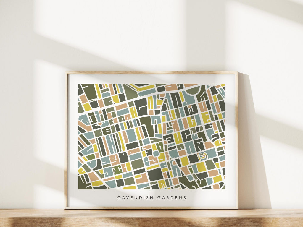 Cavendish Gardens London Map Print – London Wall Art – Colorful & Minimalist Poster