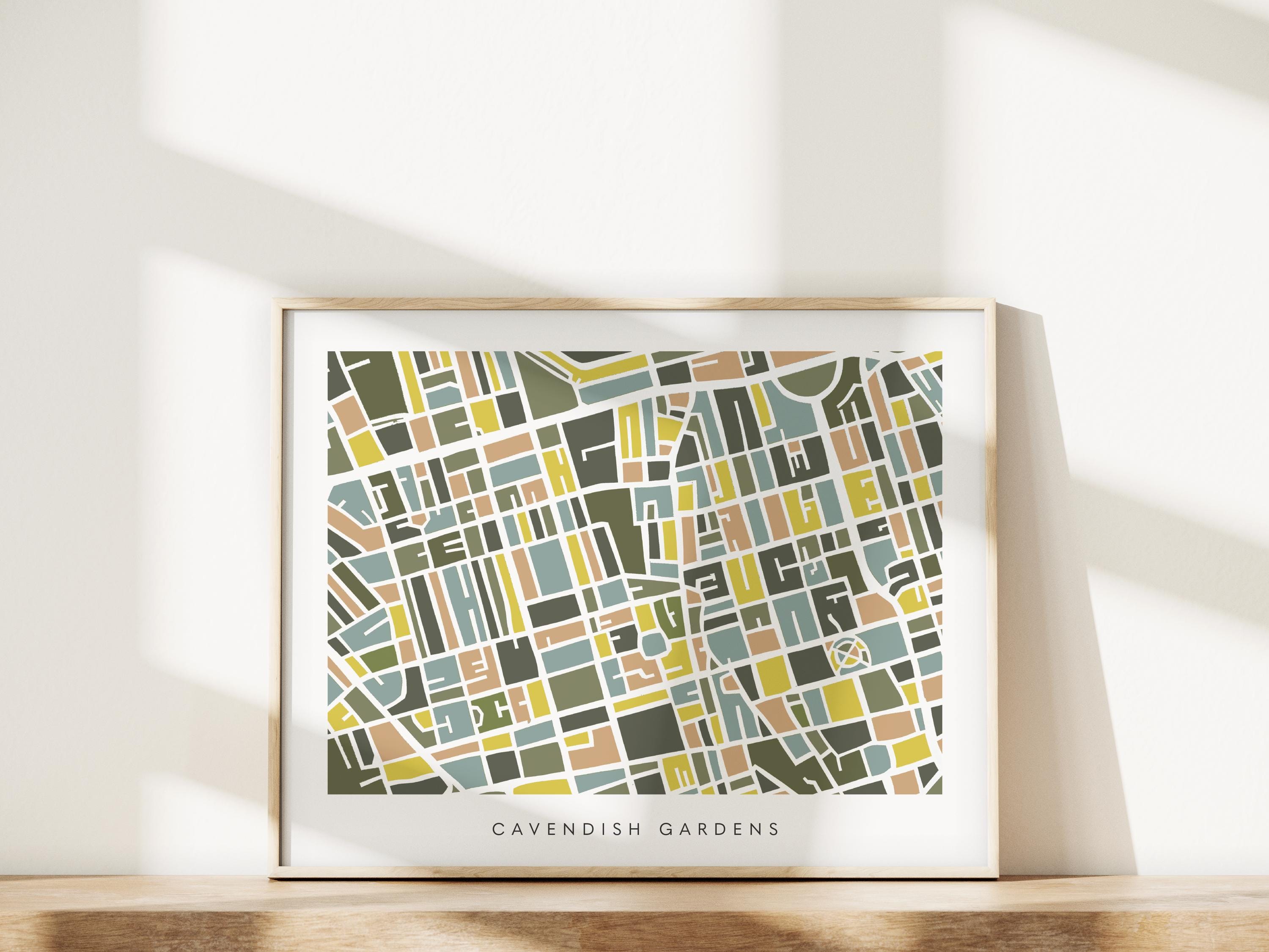 Cavendish Gardens London Map Print – London Wall Art – Colorful & Minimalist Poster