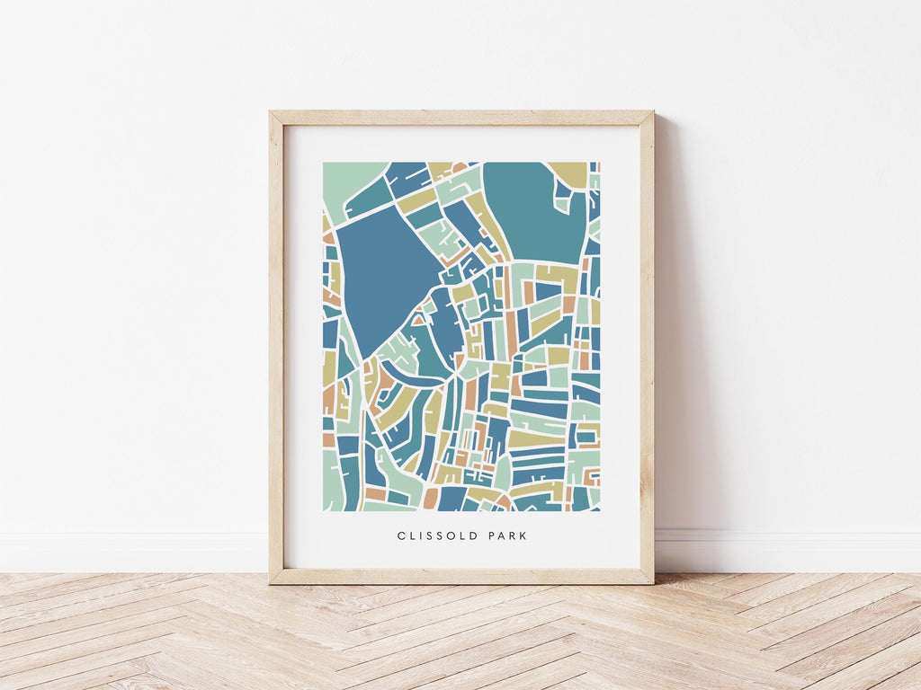 Clissold Park Stoke Newington Map Print – London Wall Art – Colorful & Minimalist Poster