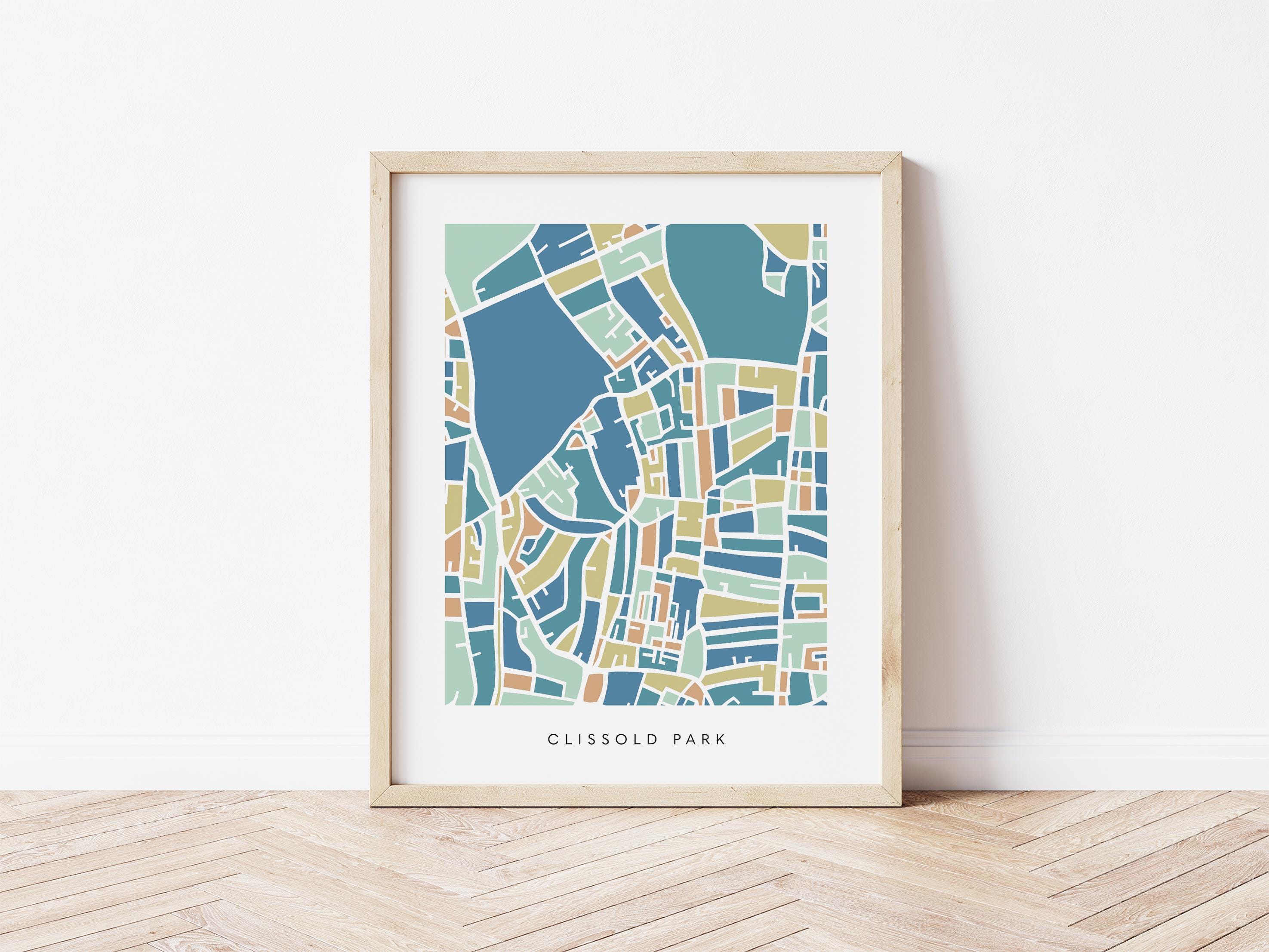 Clissold Park Stoke Newington Map Print – London Wall Art – Colorful & Minimalist Poster