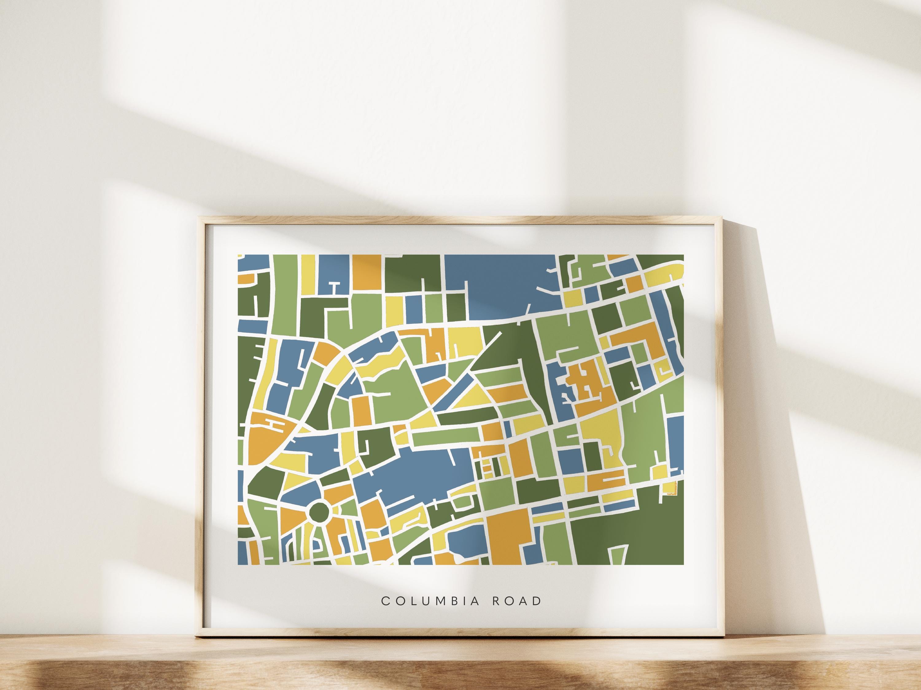 Columbia Road Map Print – London Wall Art – Colorful & Minimalist Poster
