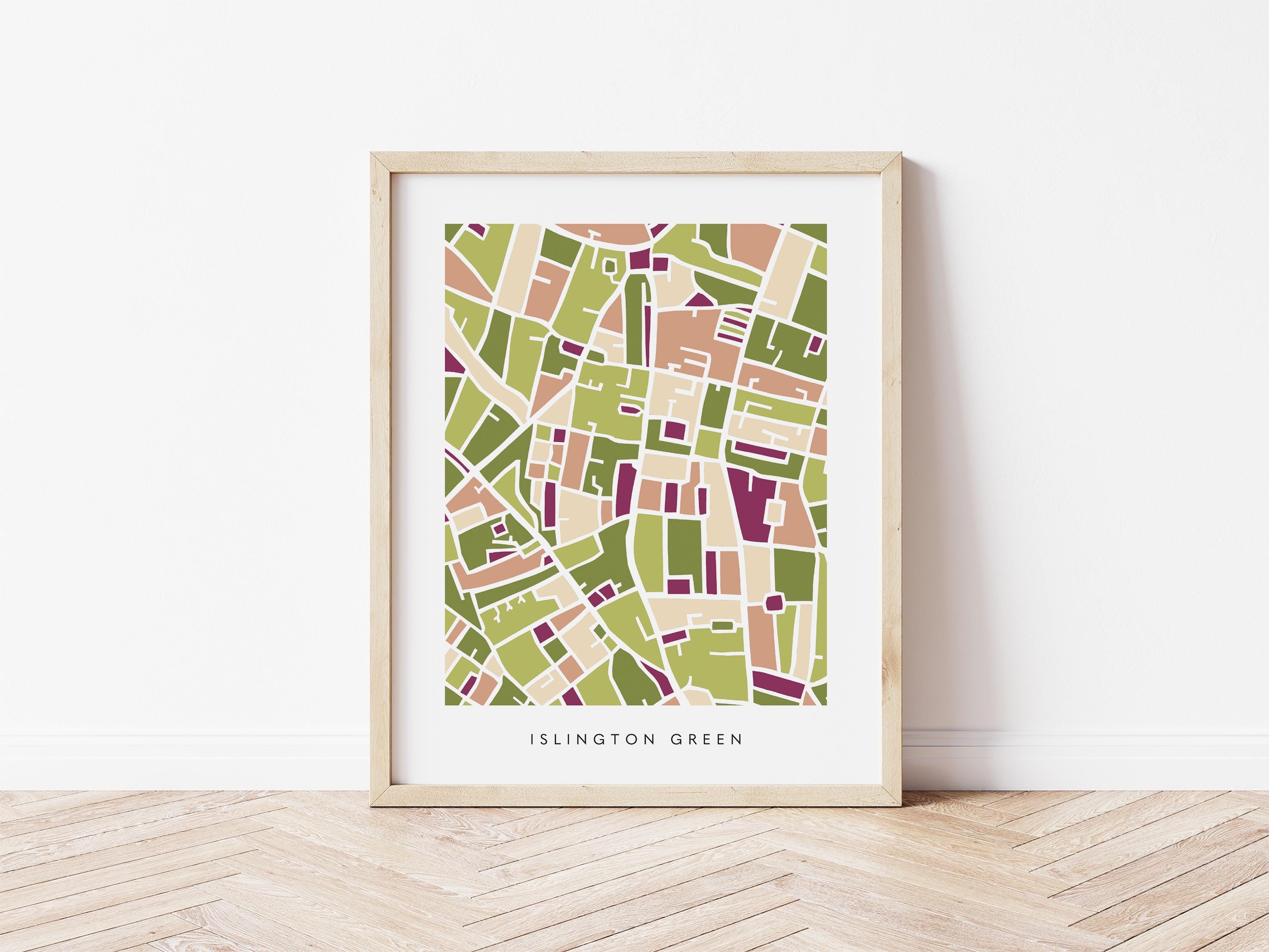 Islington Green Map Print – London Wall Art – Colorful & Minimalist Poster