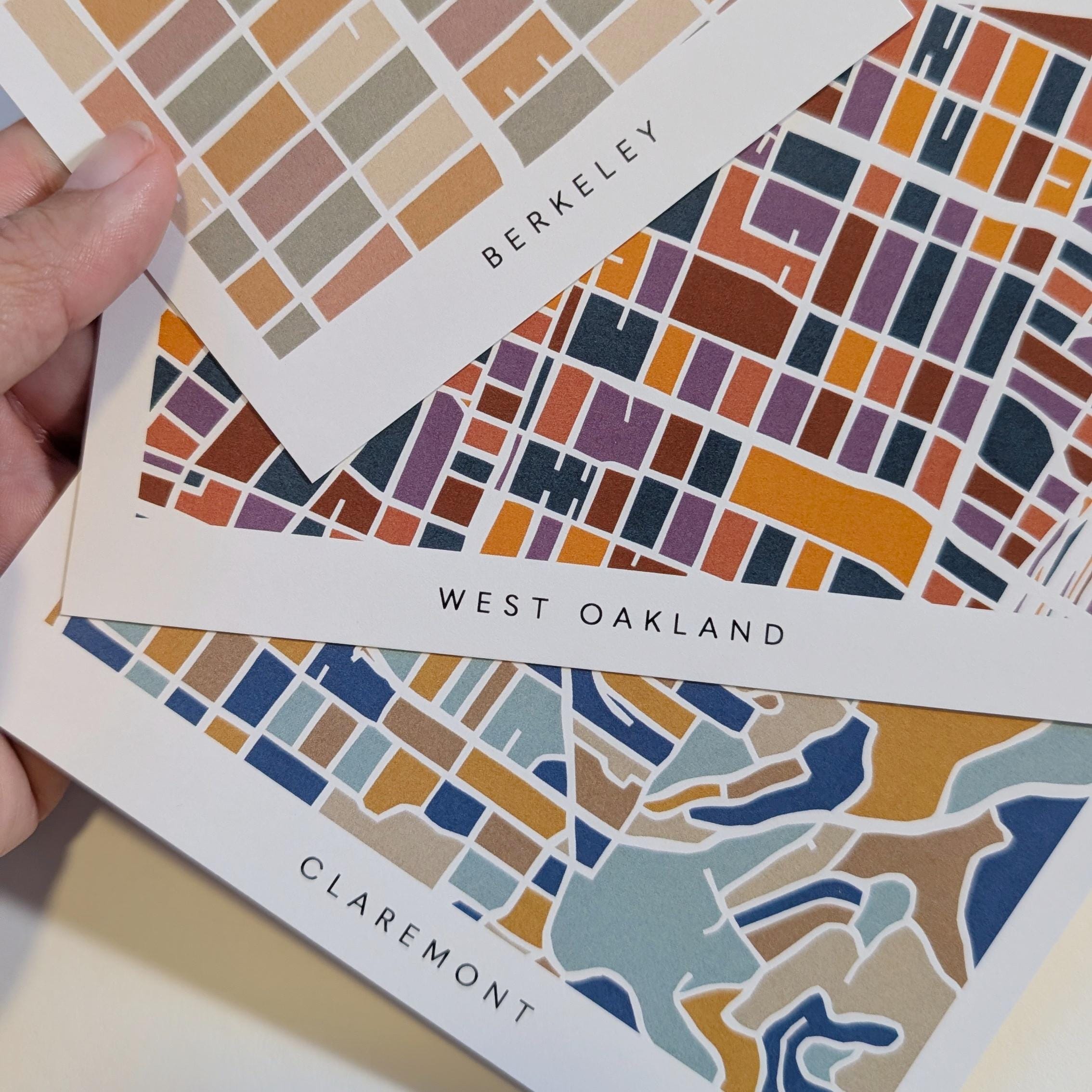 Oakland Neighborhood Print Postcards - Set of 9 Modern Map Prints