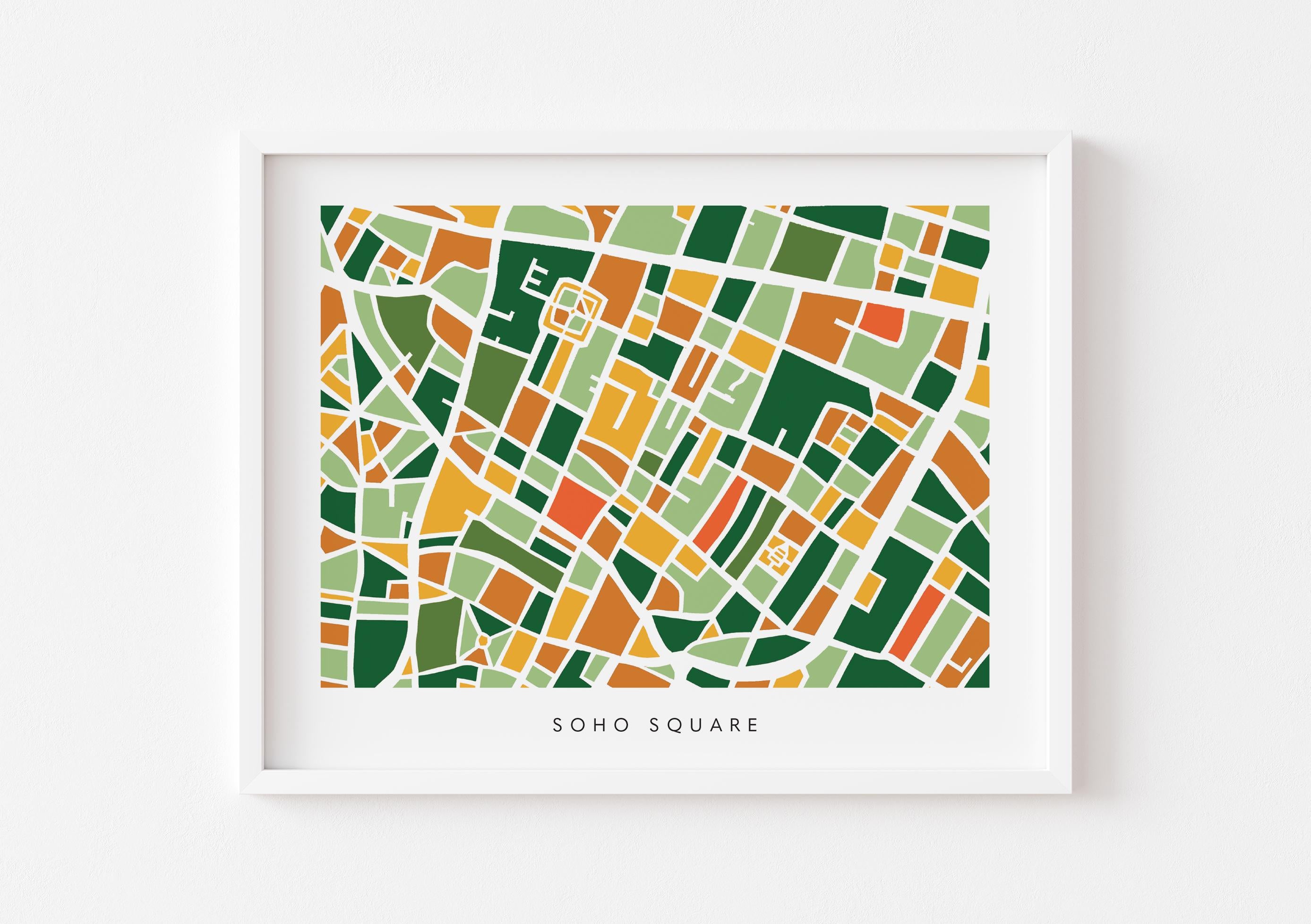 Soho Square Map Print – London Wall Art – Colorful & Minimalist Poster