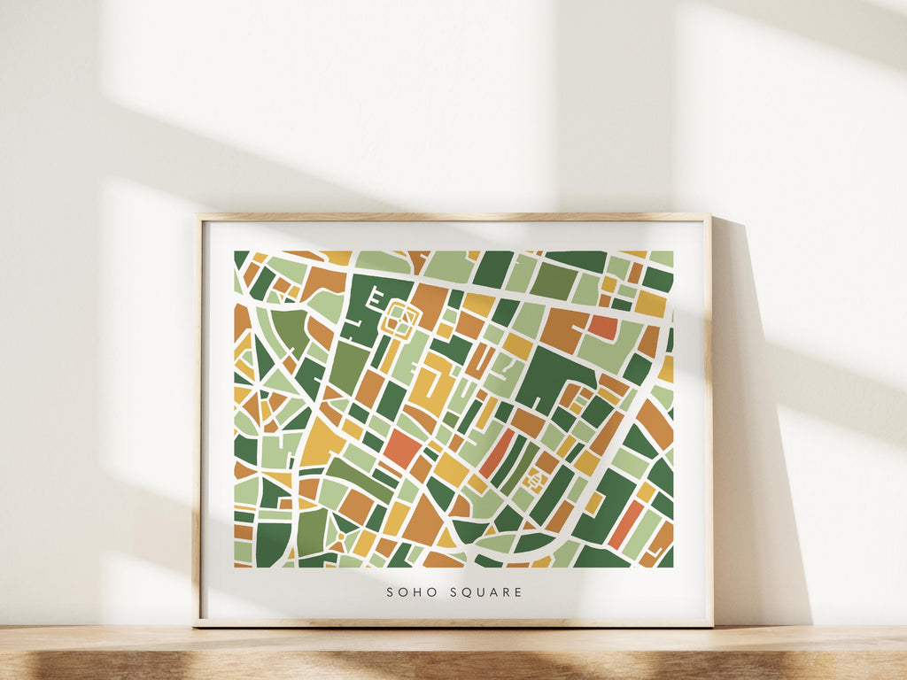 Soho Square Map Print – London Wall Art – Colorful & Minimalist Poster