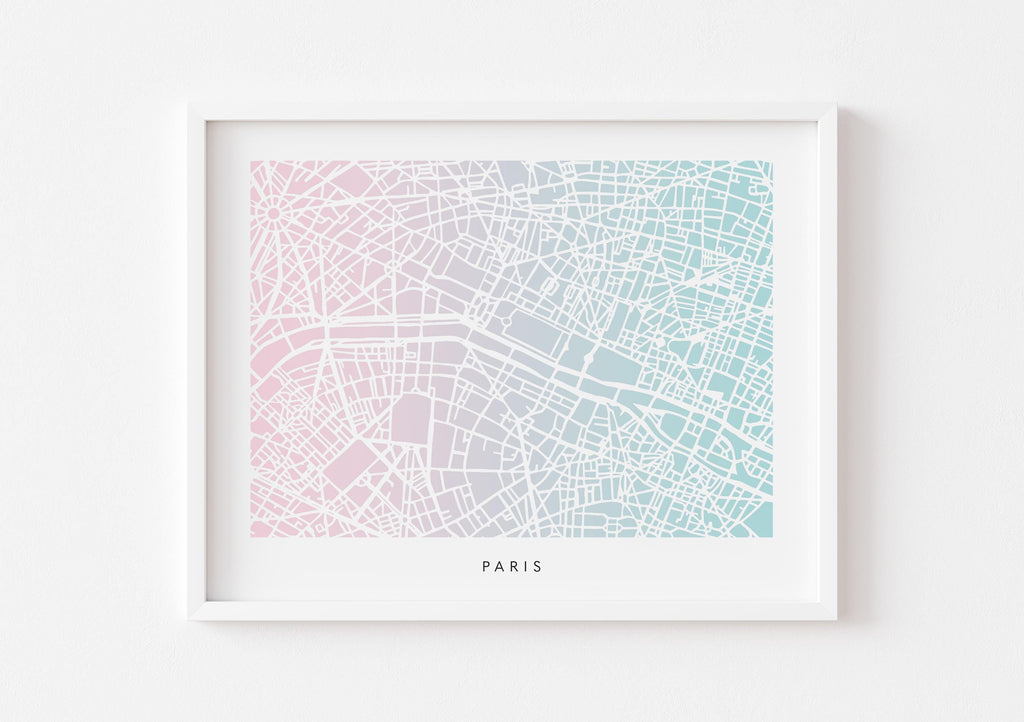 Paris Map Print - Gradient London Design - Colorful and Minimalist