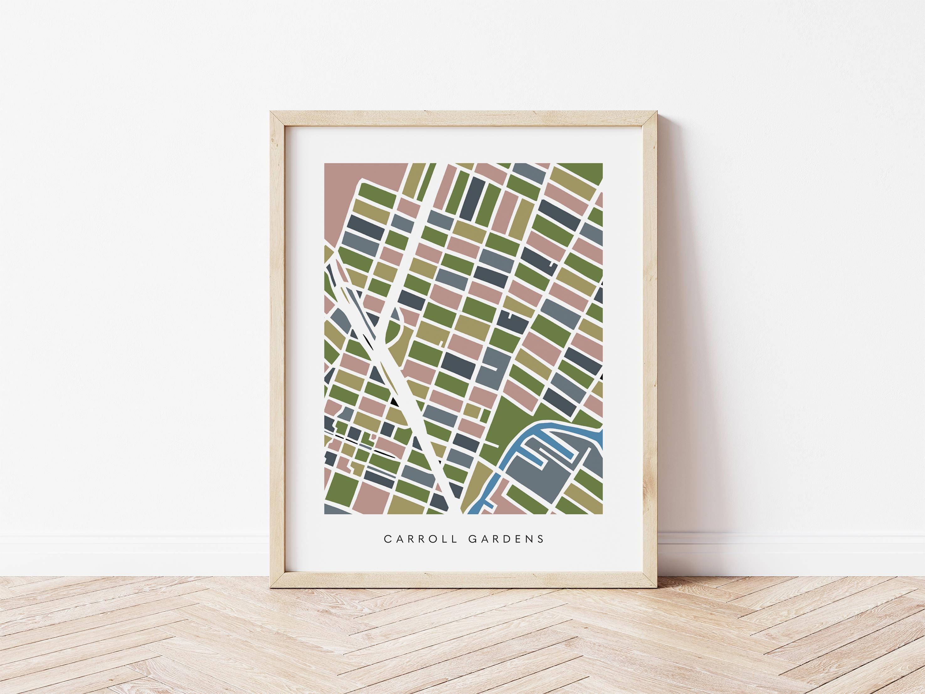 Carroll Gardens Map Print – Brooklyn Wall Art – Colorful Minimalist Poster