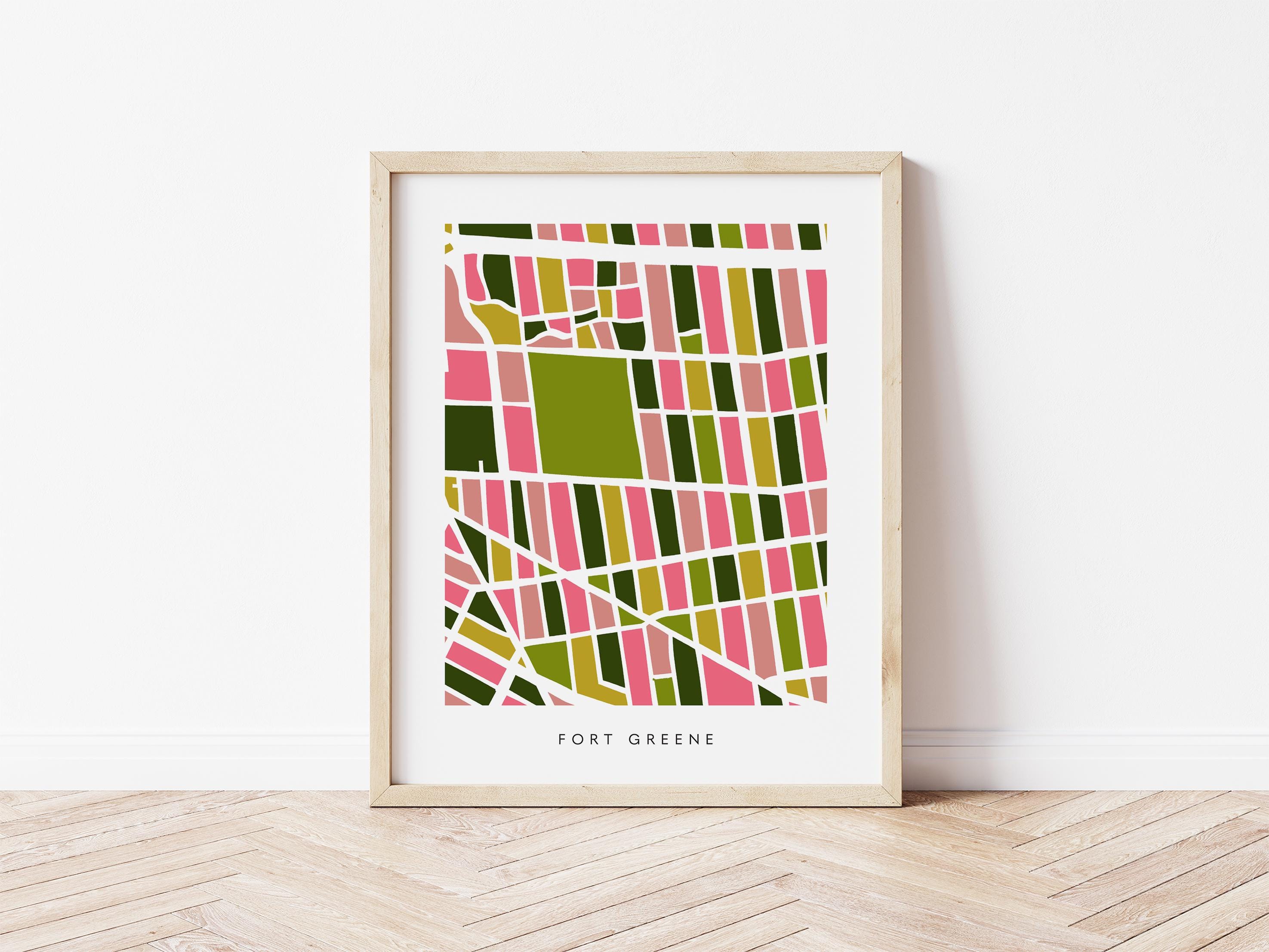 Fort Greene Map Print – Brooklyn Wall Art – Colorful Minimalist Poster
