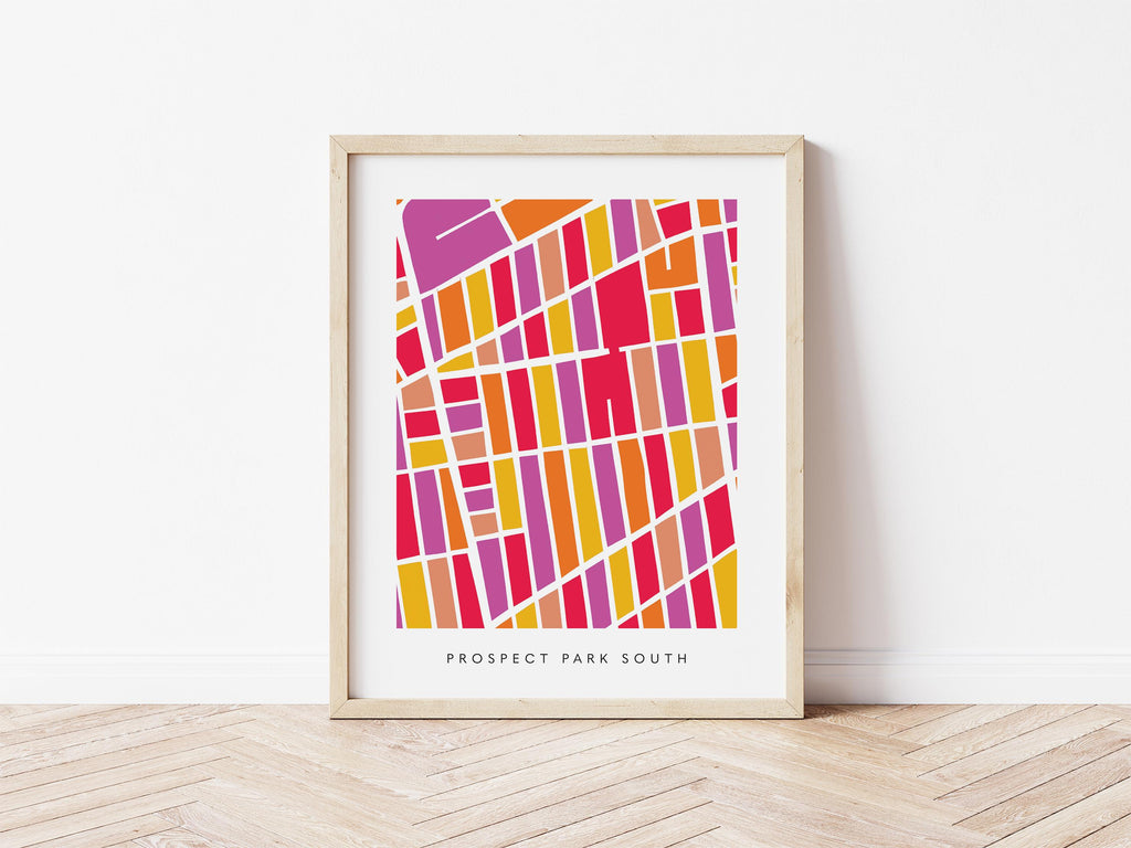 Prospect Park South Map Print – Brooklyn Wall Art – Colorful Minimalist Poster