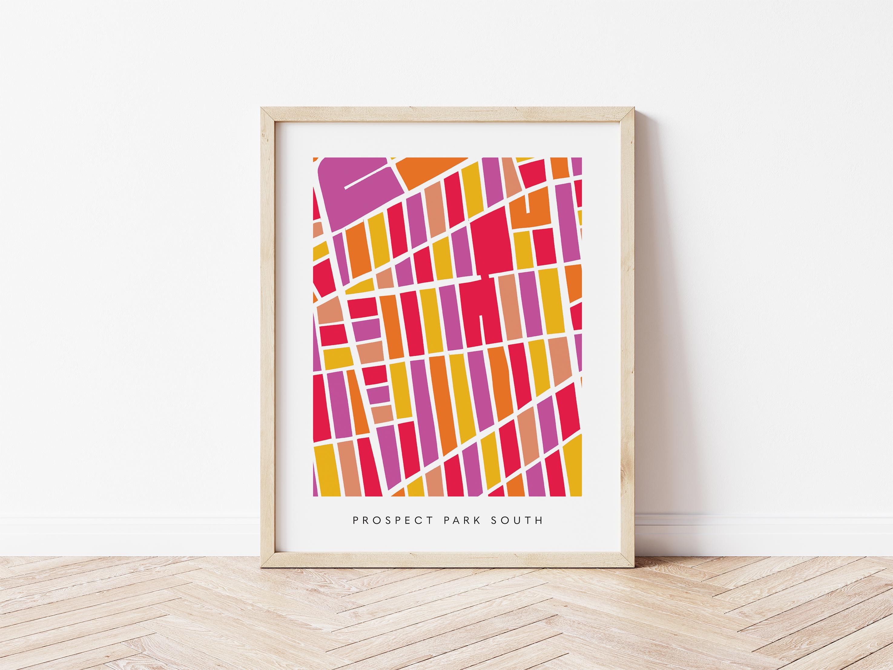 Prospect Park South Map Print – Brooklyn Wall Art – Colorful Minimalist Poster