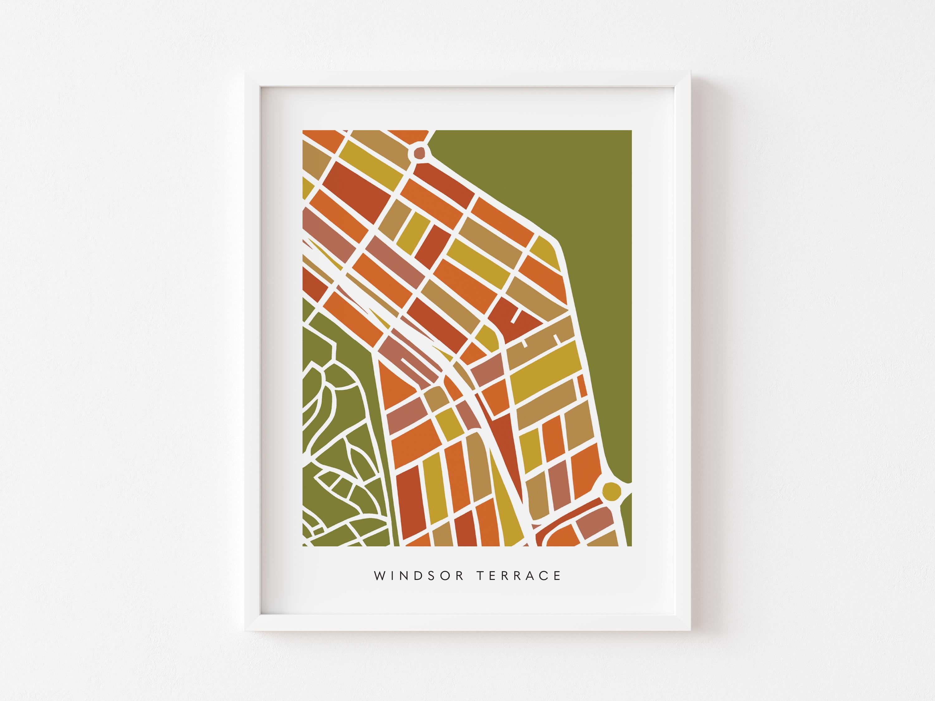 Windsor Terrace Map Print – Brooklyn Wall Art – Colorful Minimalist Poster