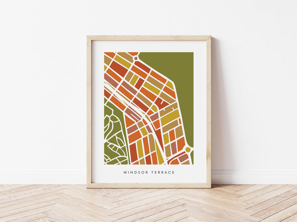Windsor Terrace Map Print – Brooklyn Wall Art – Colorful Minimalist Poster