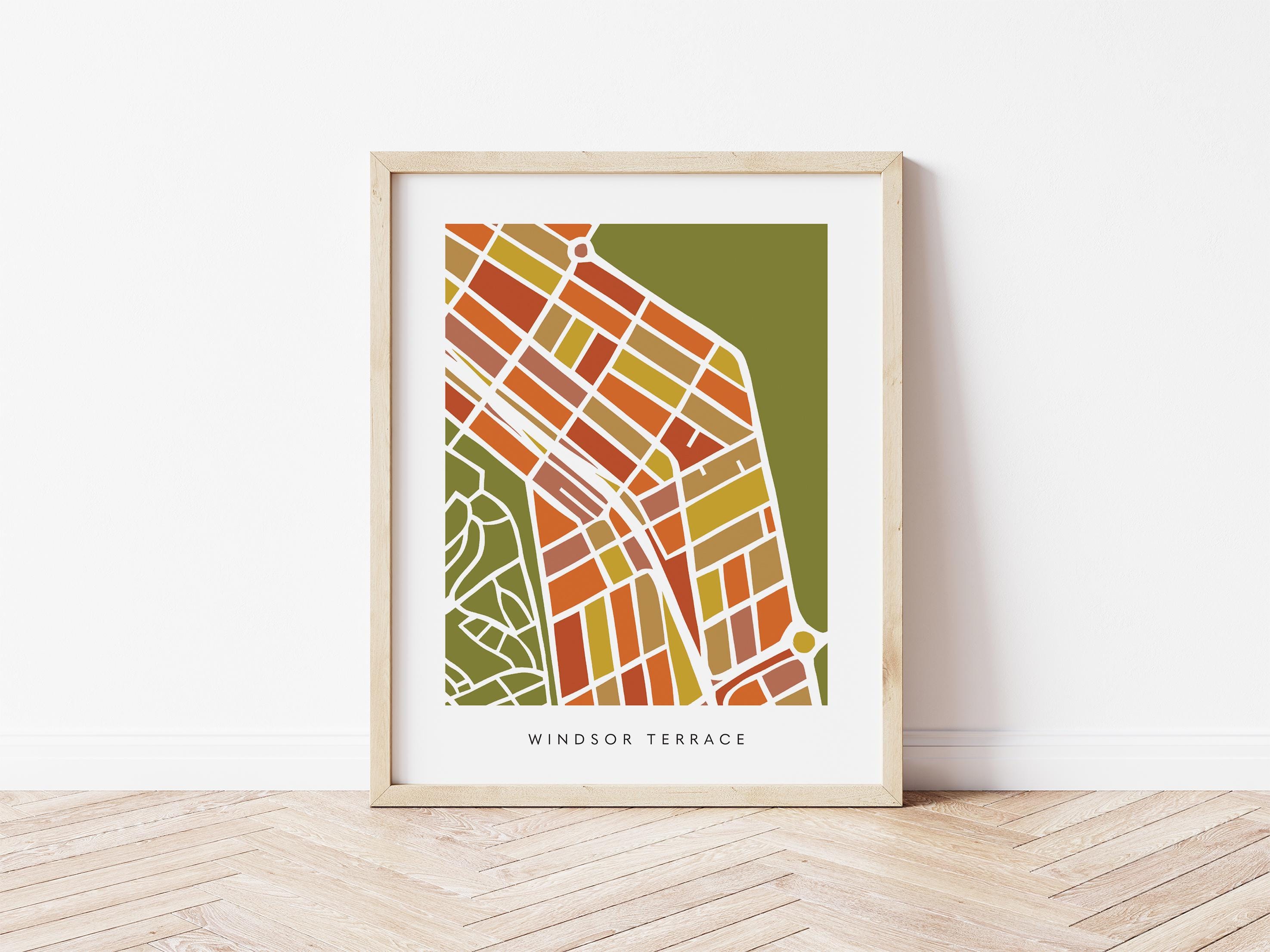 Windsor Terrace Map Print – Brooklyn Wall Art – Colorful Minimalist Poster