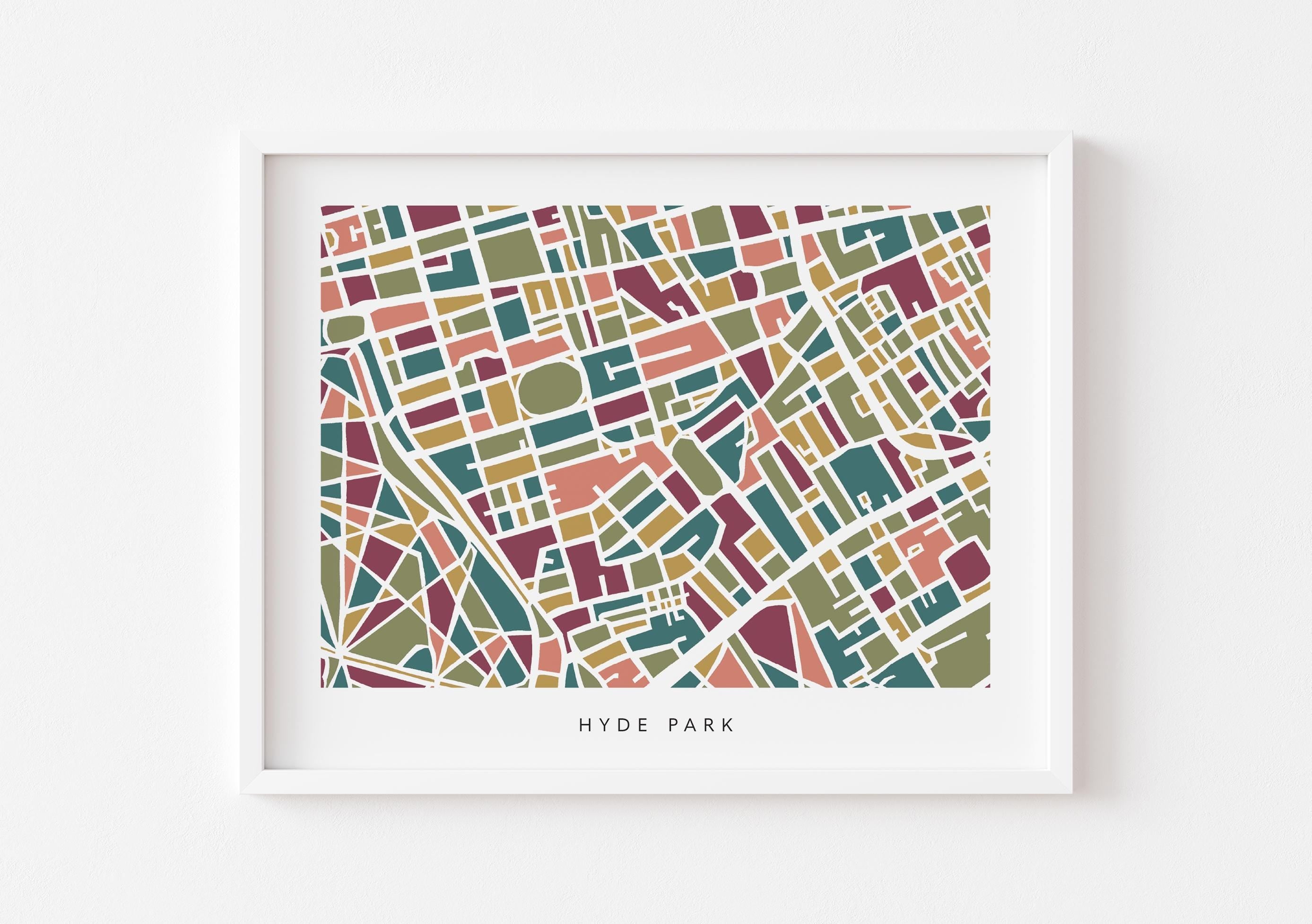 Hyde Park Map Print – London Wall Art – Colorful & Minimalist Poster