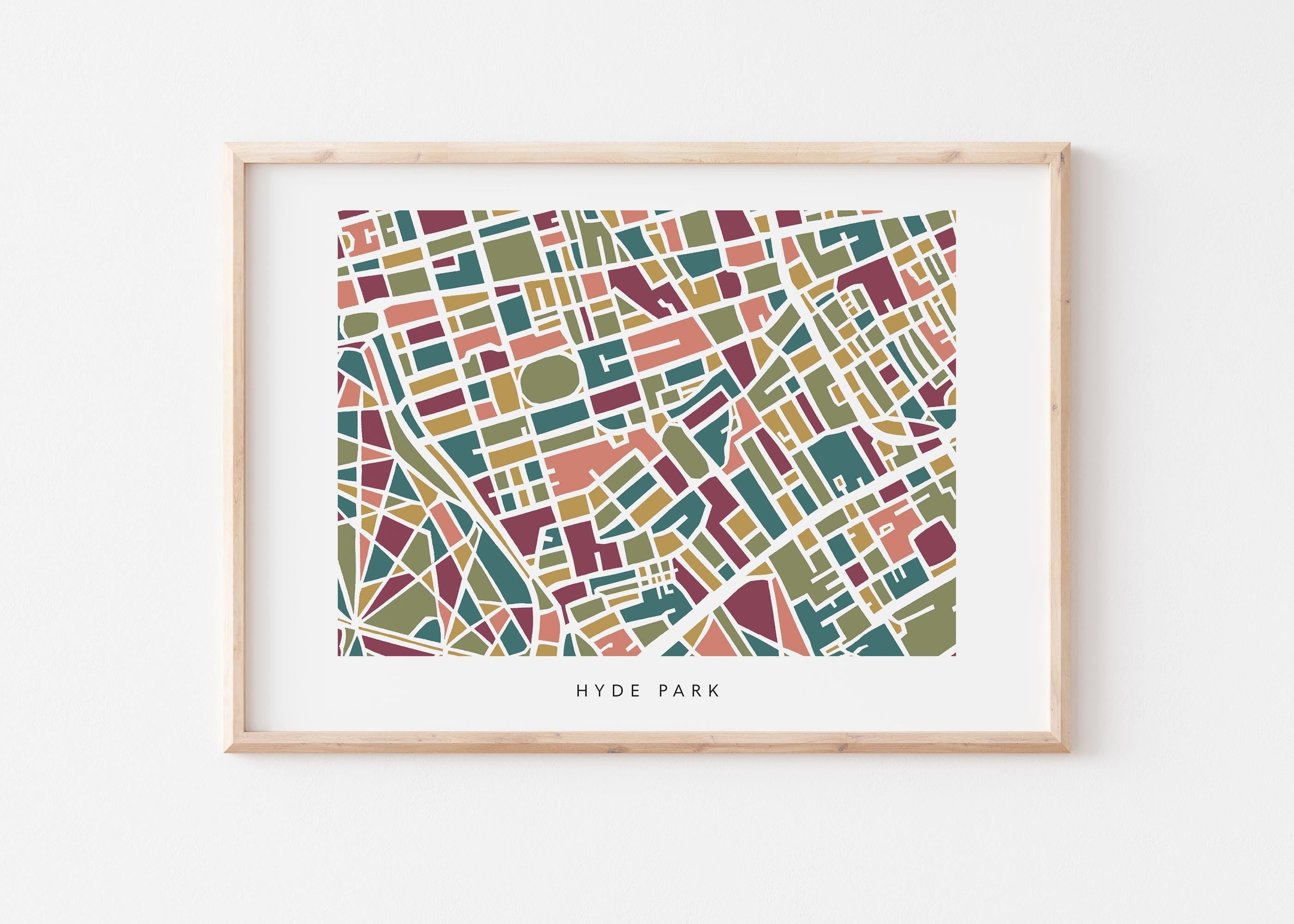 Hyde Park Map Print – London Wall Art – Colorful & Minimalist Poster