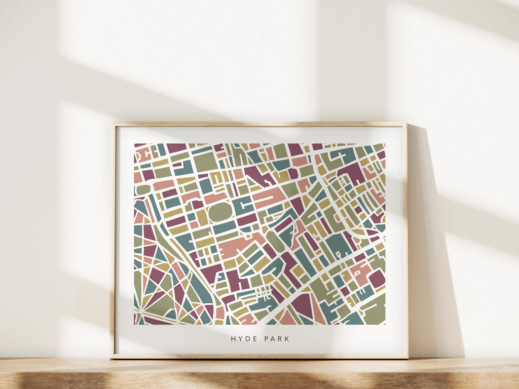 Hyde Park Map Print – London Wall Art – Colorful & Minimalist Poster