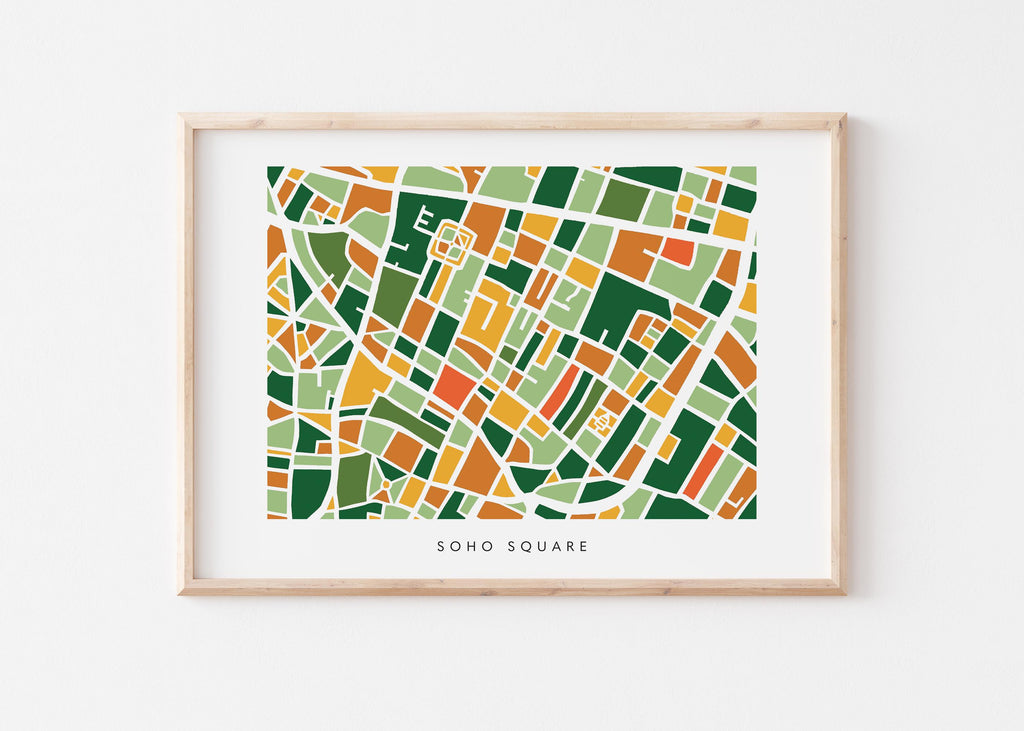 Soho Square Map Print – London Wall Art – Colorful & Minimalist Poster