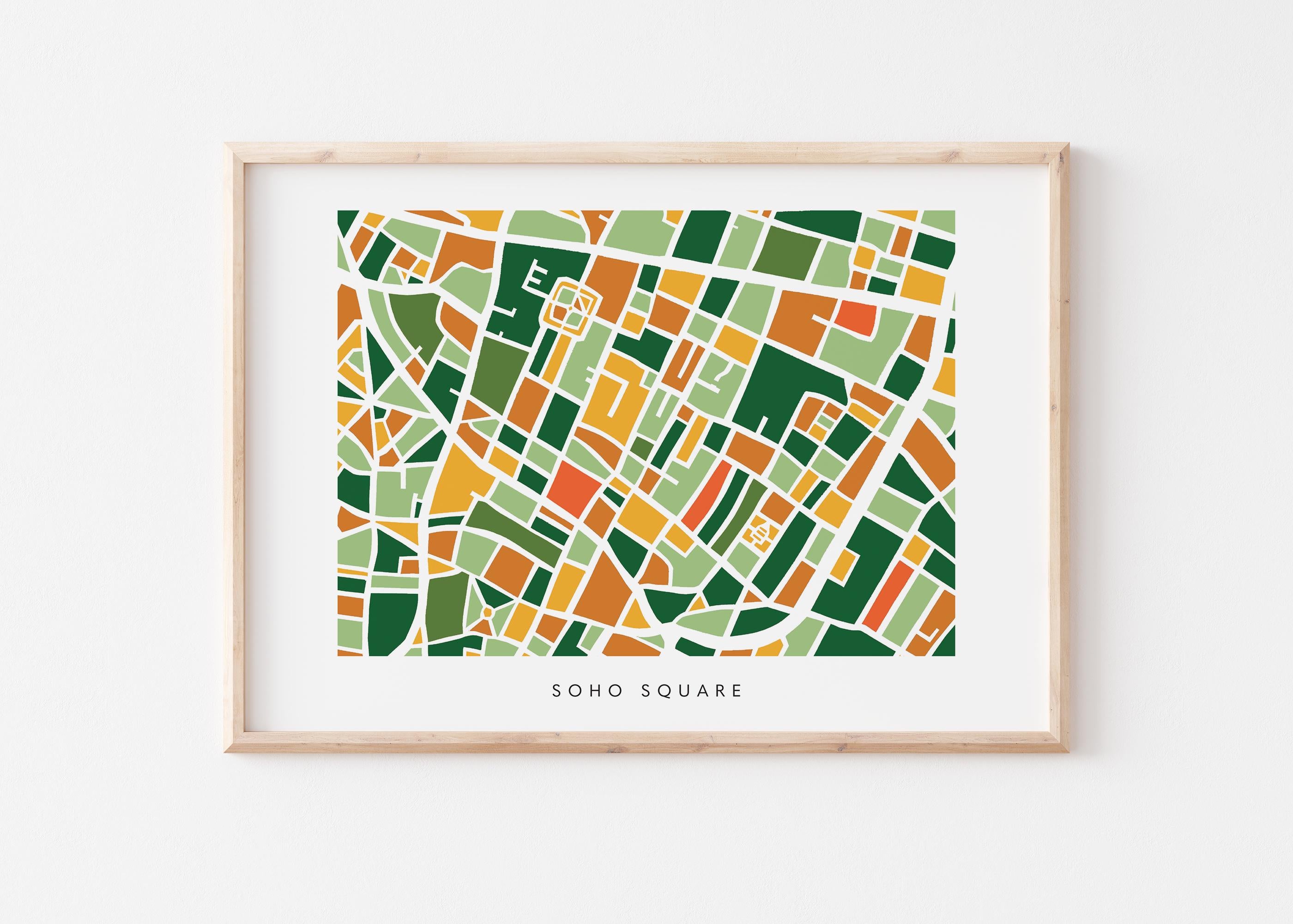 Soho Square Map Print – London Wall Art – Colorful & Minimalist Poster