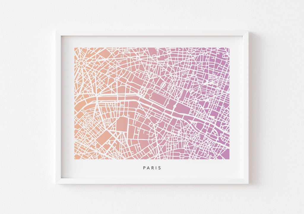 Paris Map Print - Gradient London Design - Colorful and Minimalist