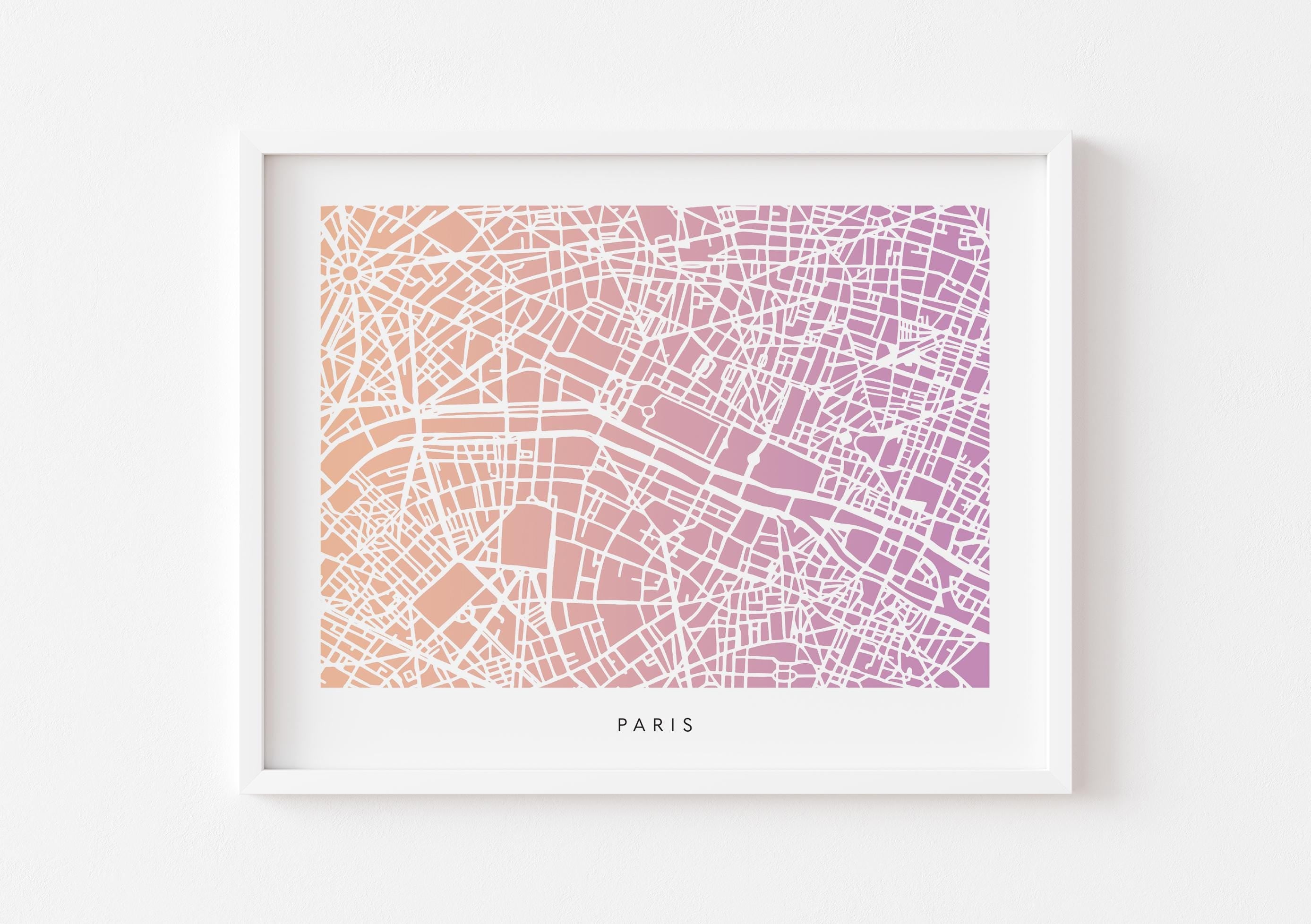 Paris Map Print - Gradient London Design - Colorful and Minimalist