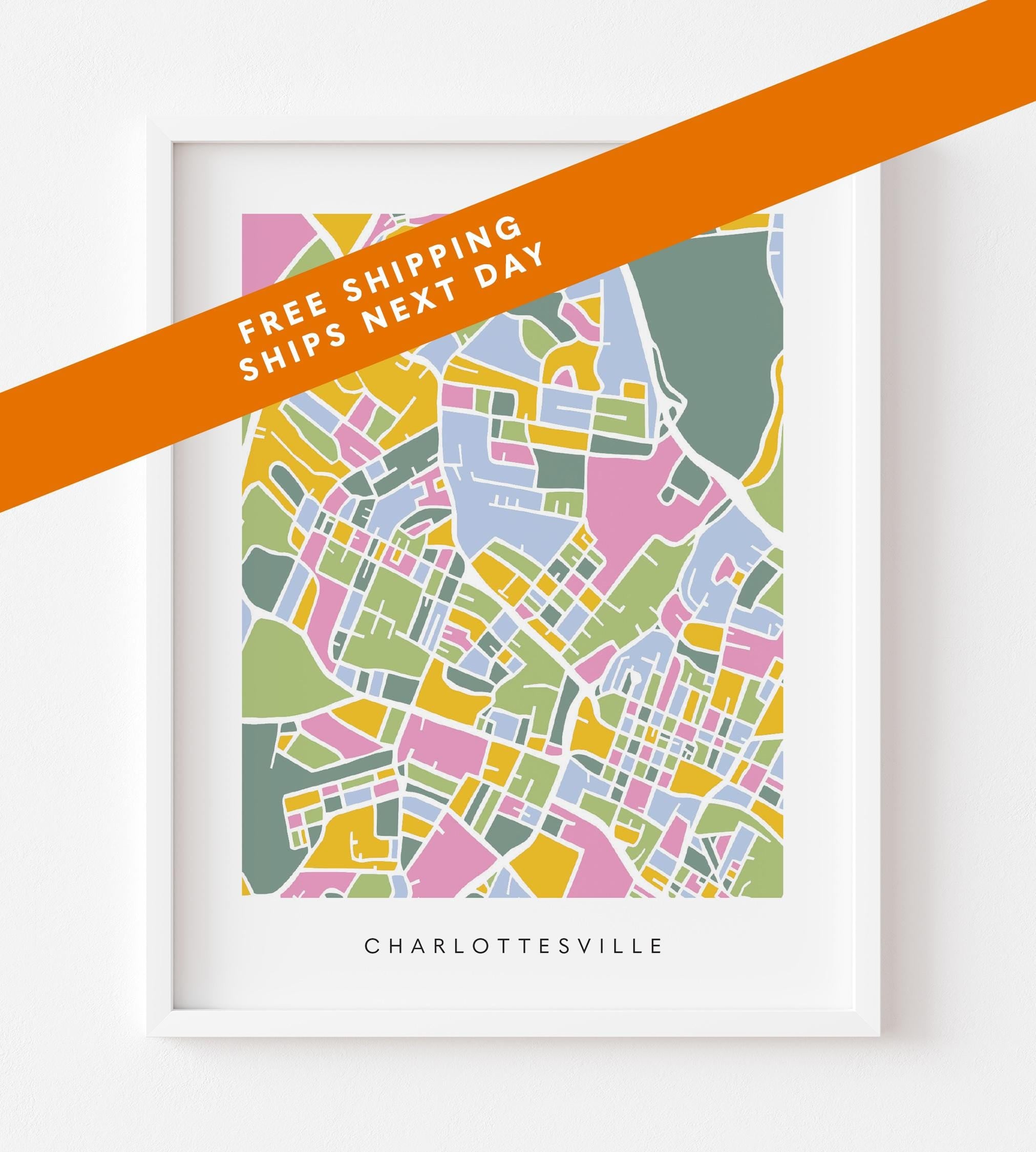Charlottesville Map Print – Virginia Wall Art – Colorful & Minimalist Poster