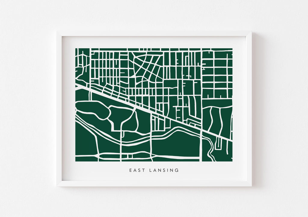 East Lansing Map Print – East Lansing Michigan Wall Art – Colorful & Minimalist Poster