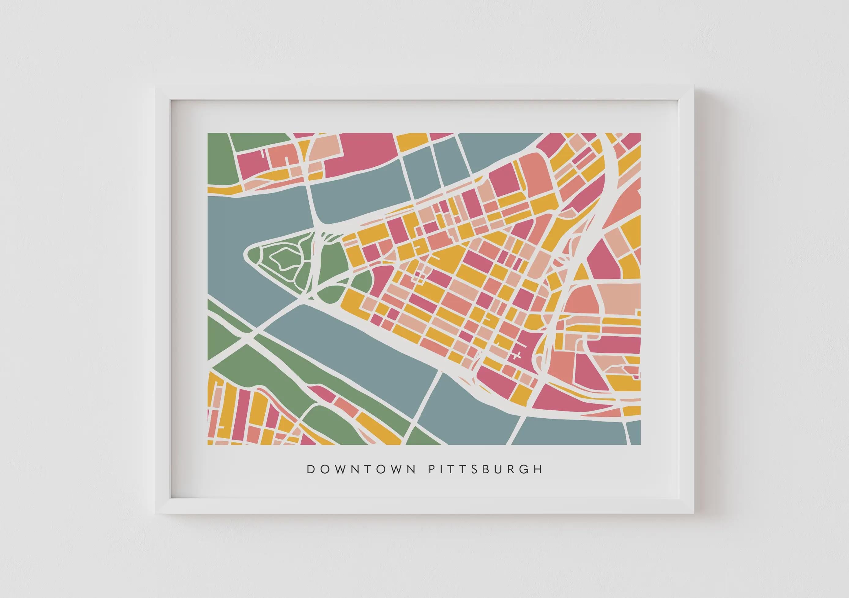 Downtown Pittsburgh Map Print – Minimalist Wall Art – Colorful Pittsburgh Map