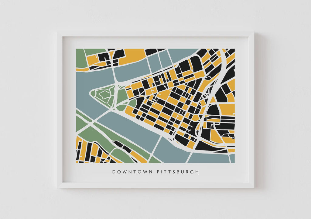 Downtown Pittsburgh Map Print – Minimalist Wall Art – Colorful Pittsburgh Map