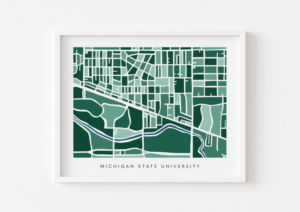 MSU Wall Art - Michigan State Map Print of East Lansing