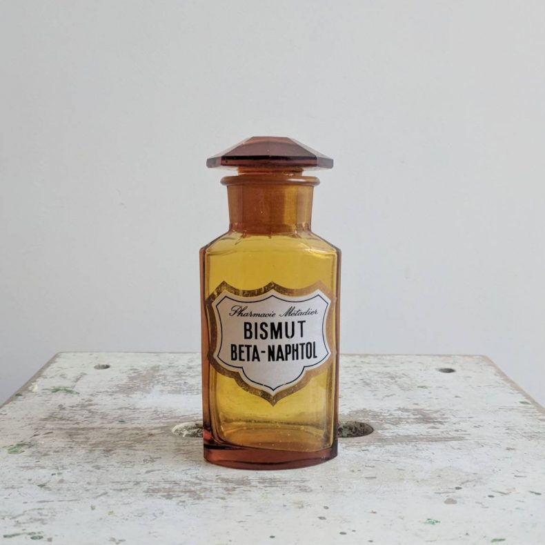 French Vintage Apothecary Jar in Amber Glass