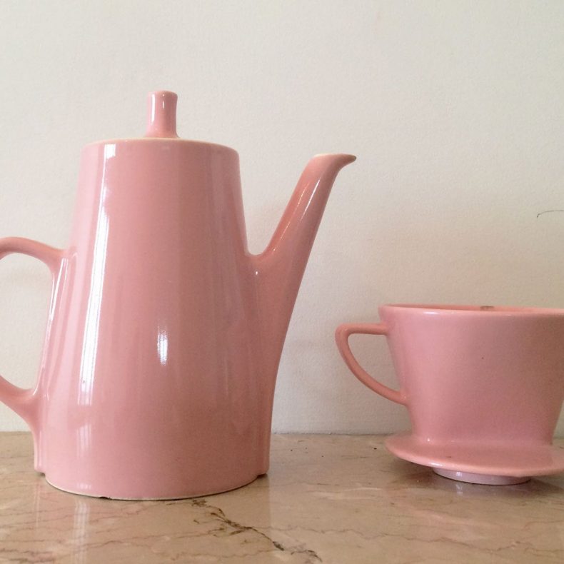 French Vintage Ceramic Coffee Pot in Pink