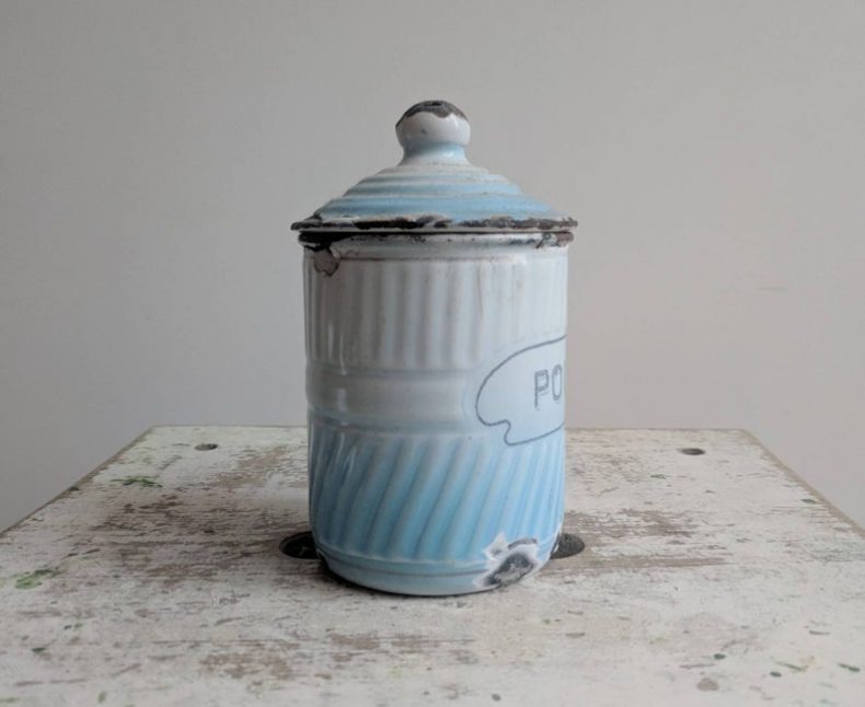 blue vintage enamelware pepper container