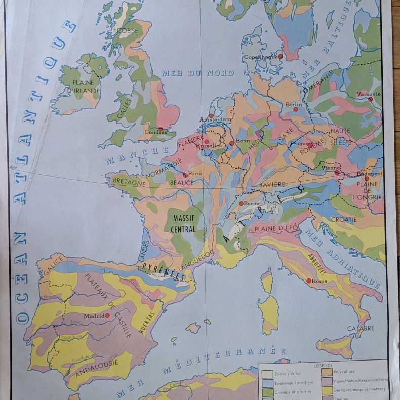 french vintage map of europe