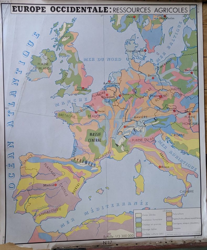 french vintage map of europe