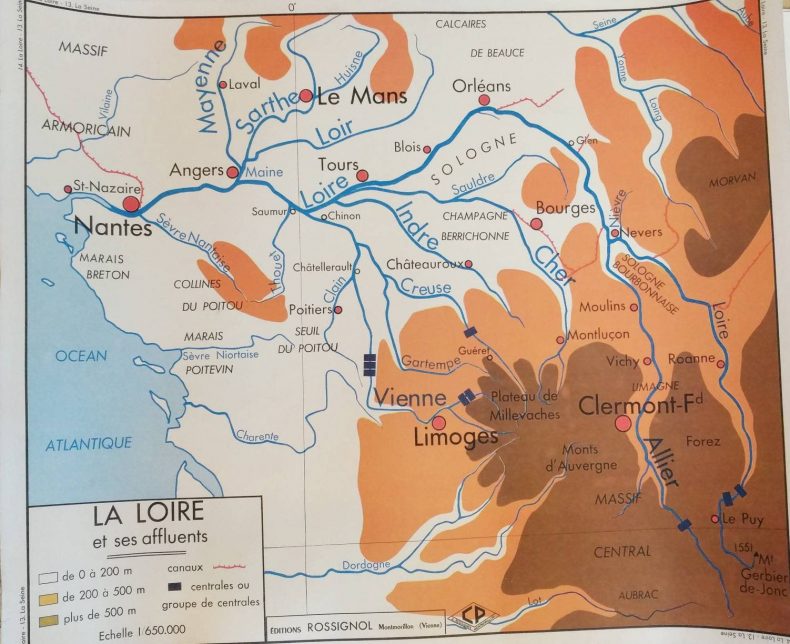 french vintage map of loire valley